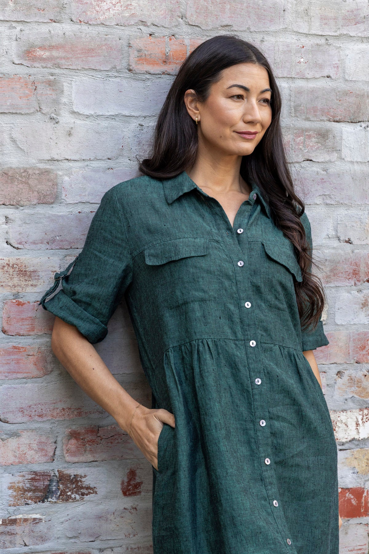 Womens D Ring Slv Dress Green 596j5098a