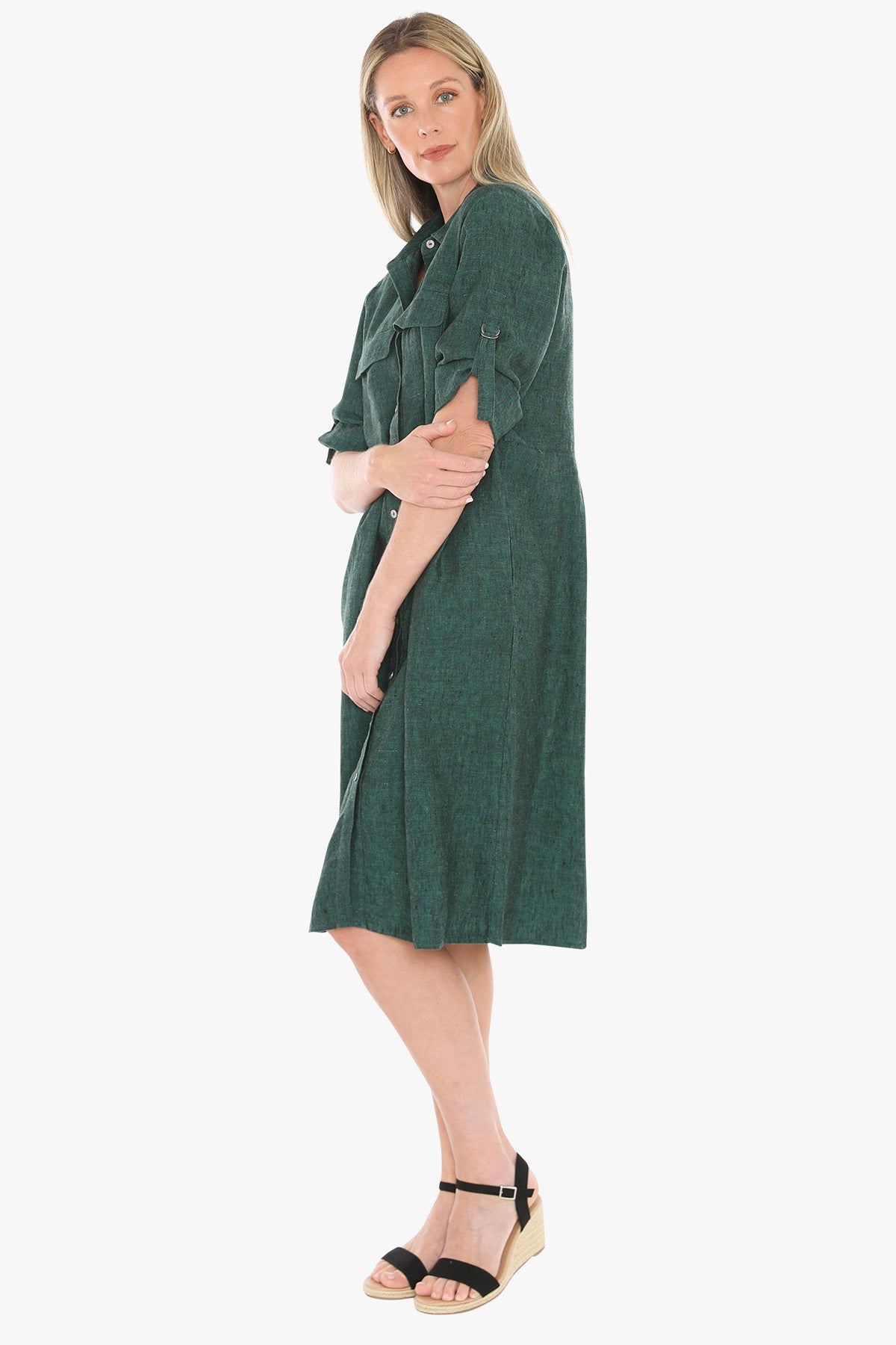 Womens D Ring Slv Dress Green 596j5098a