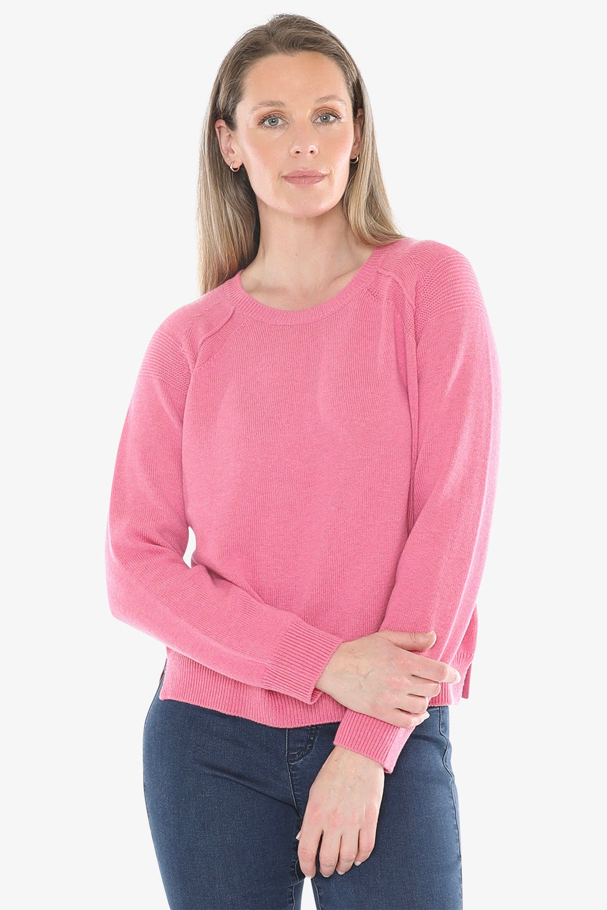 Detail Raglan Pullover in Pink Marle