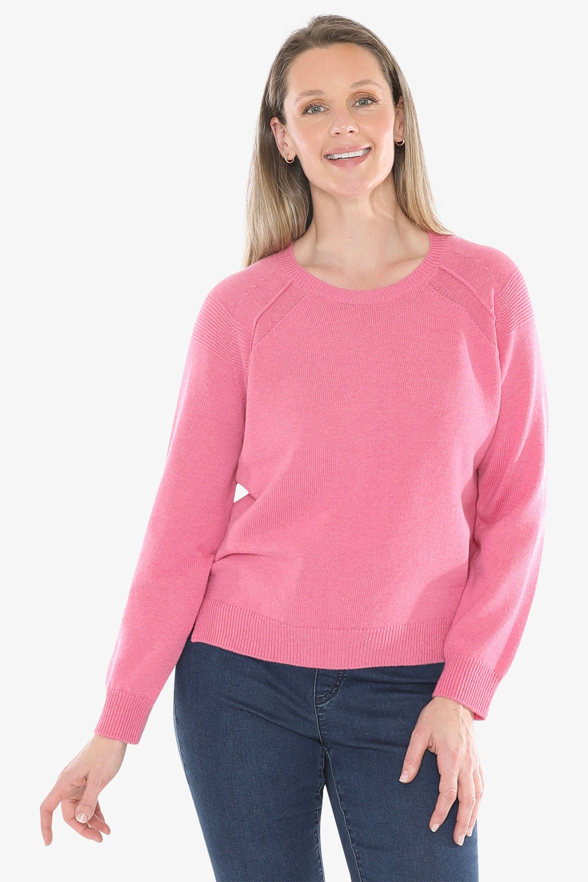 Detail Raglan Pullover in Pink Marle