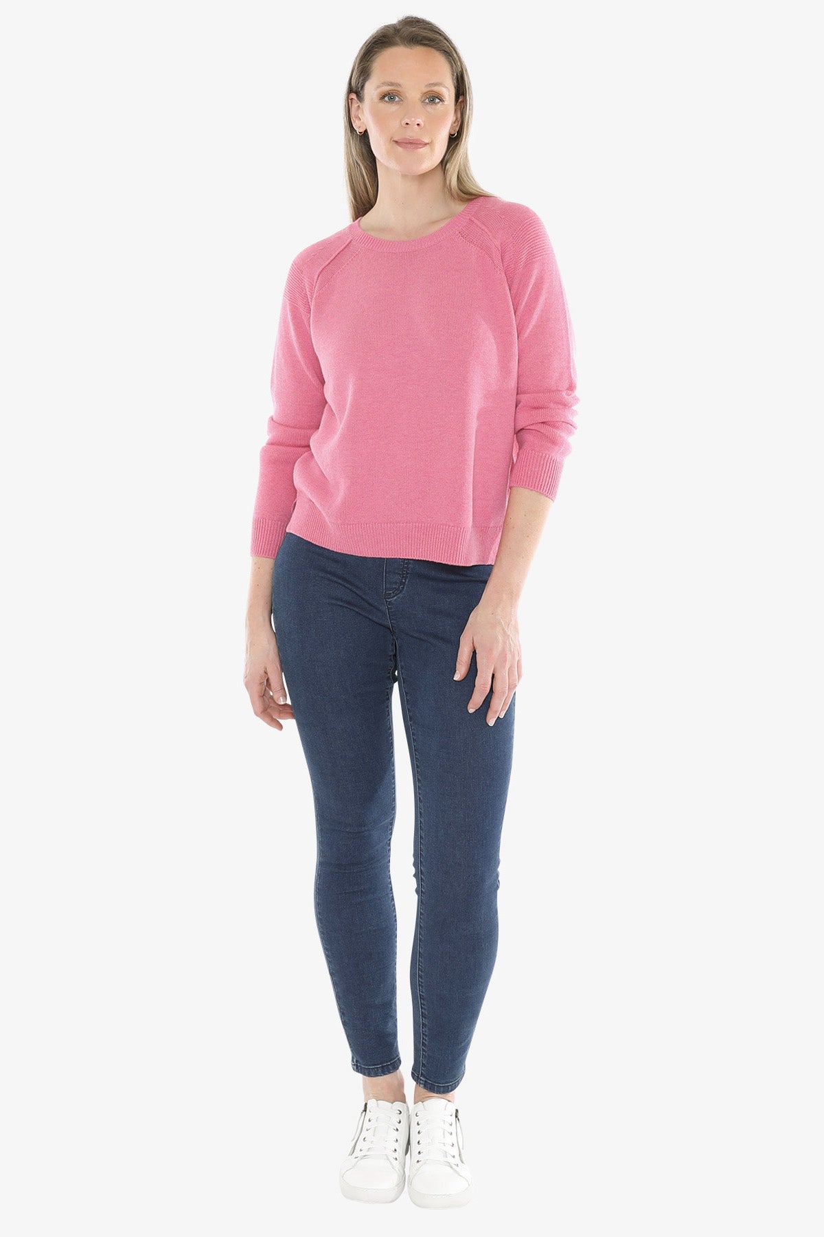 Detail Raglan Pullover in Pink Marle