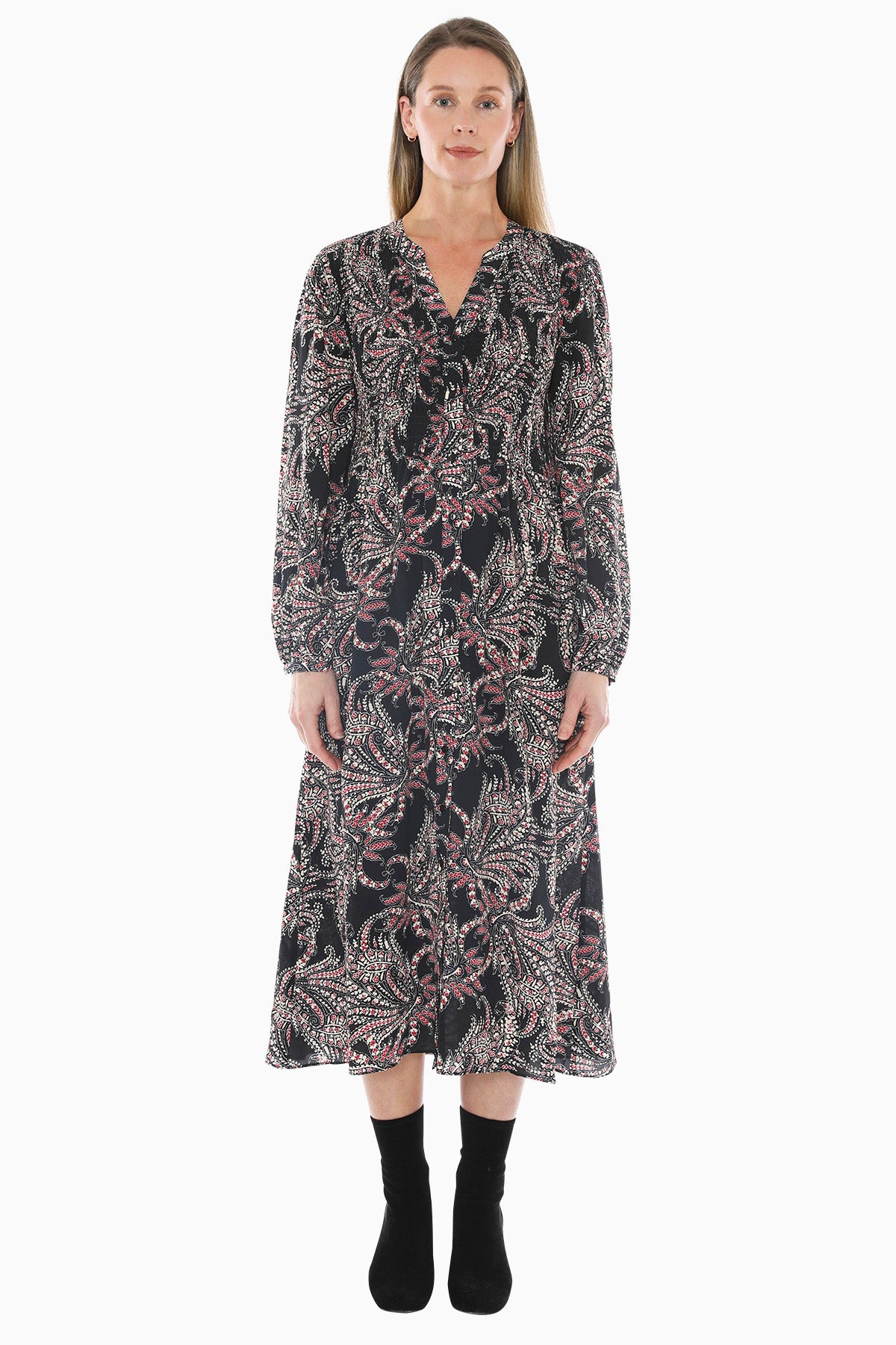 Ditsy Paisley Shirred Dress in Multi