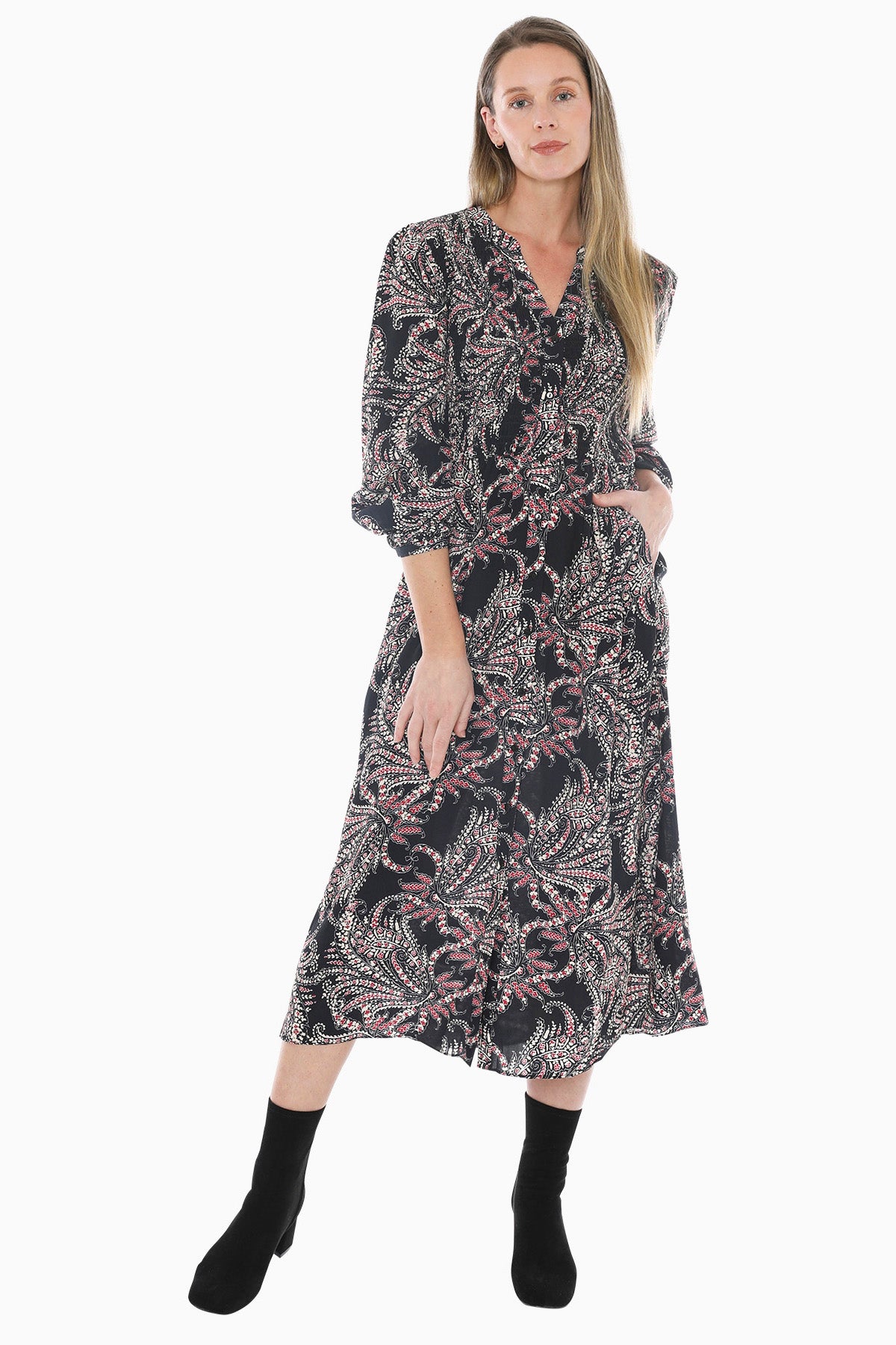 Ditsy Paisley Shirred Dress in Multi