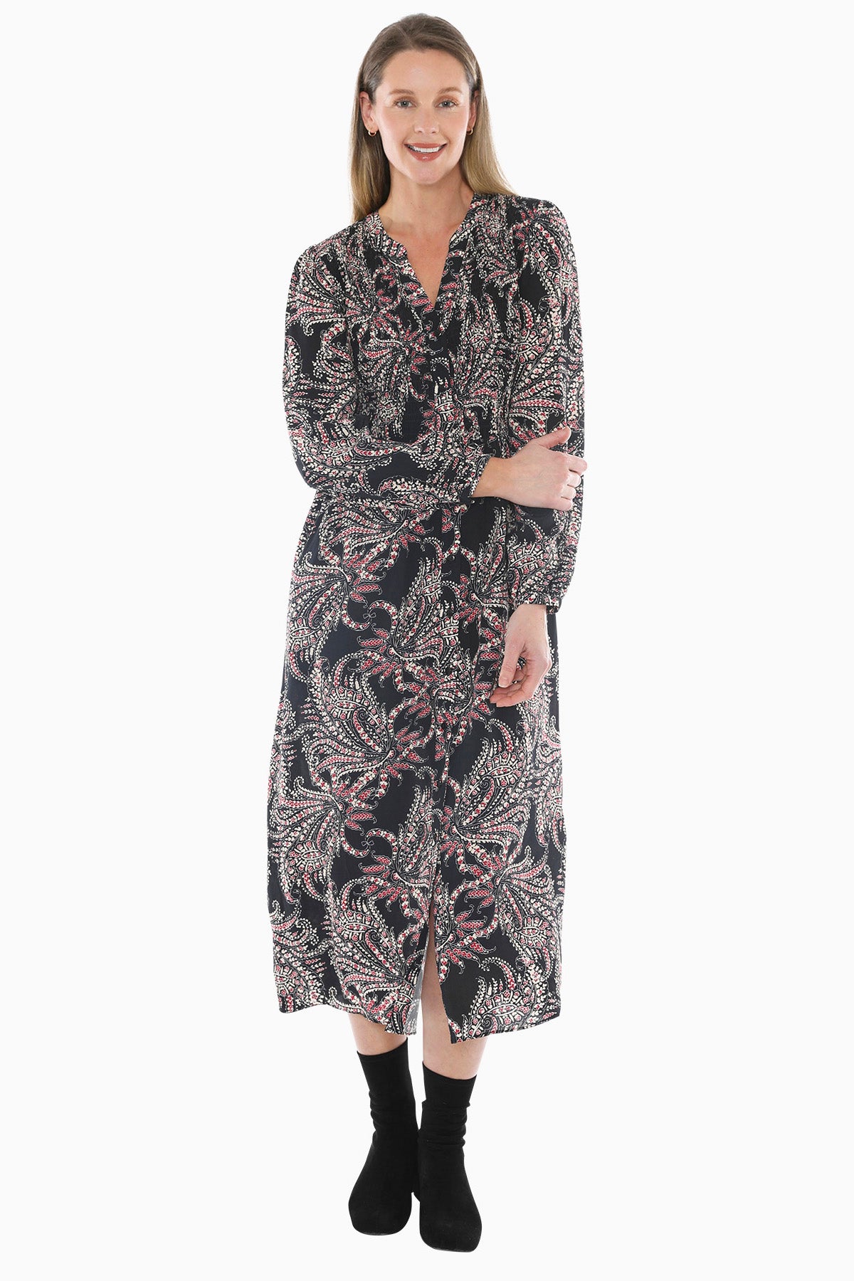 Ditsy Paisley Shirred Dress in Multi
