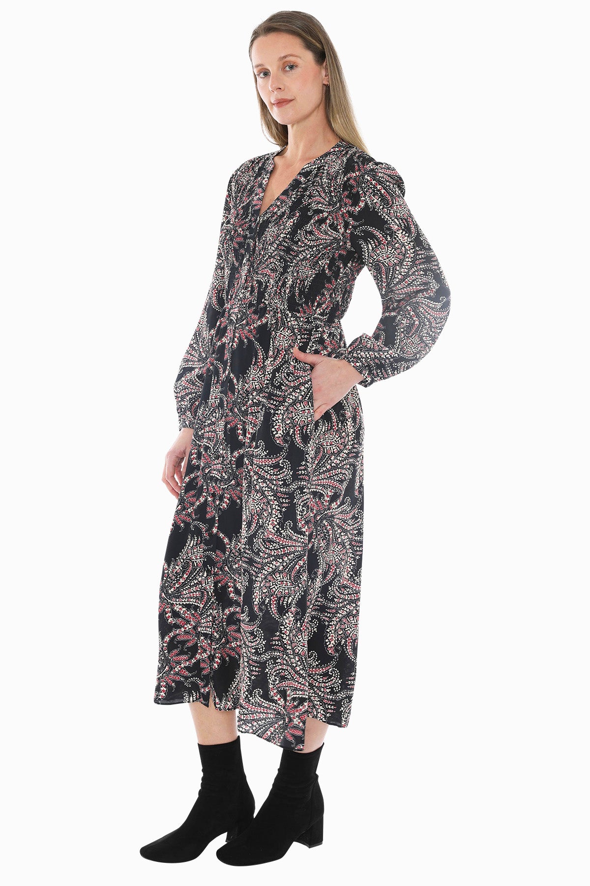 Ditsy Paisley Shirred Dress in Multi