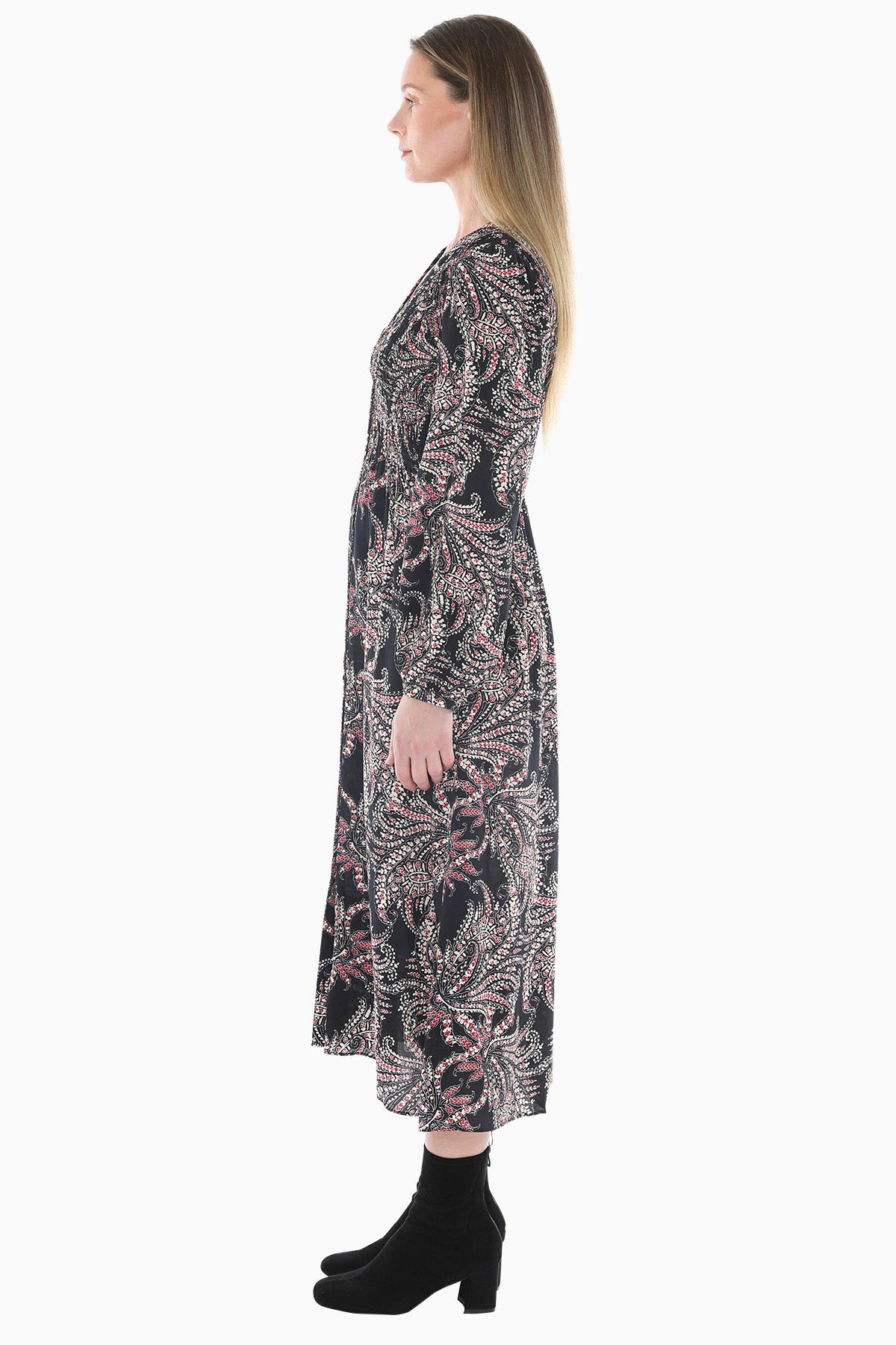 Ditsy Paisley Shirred Dress in Multi
