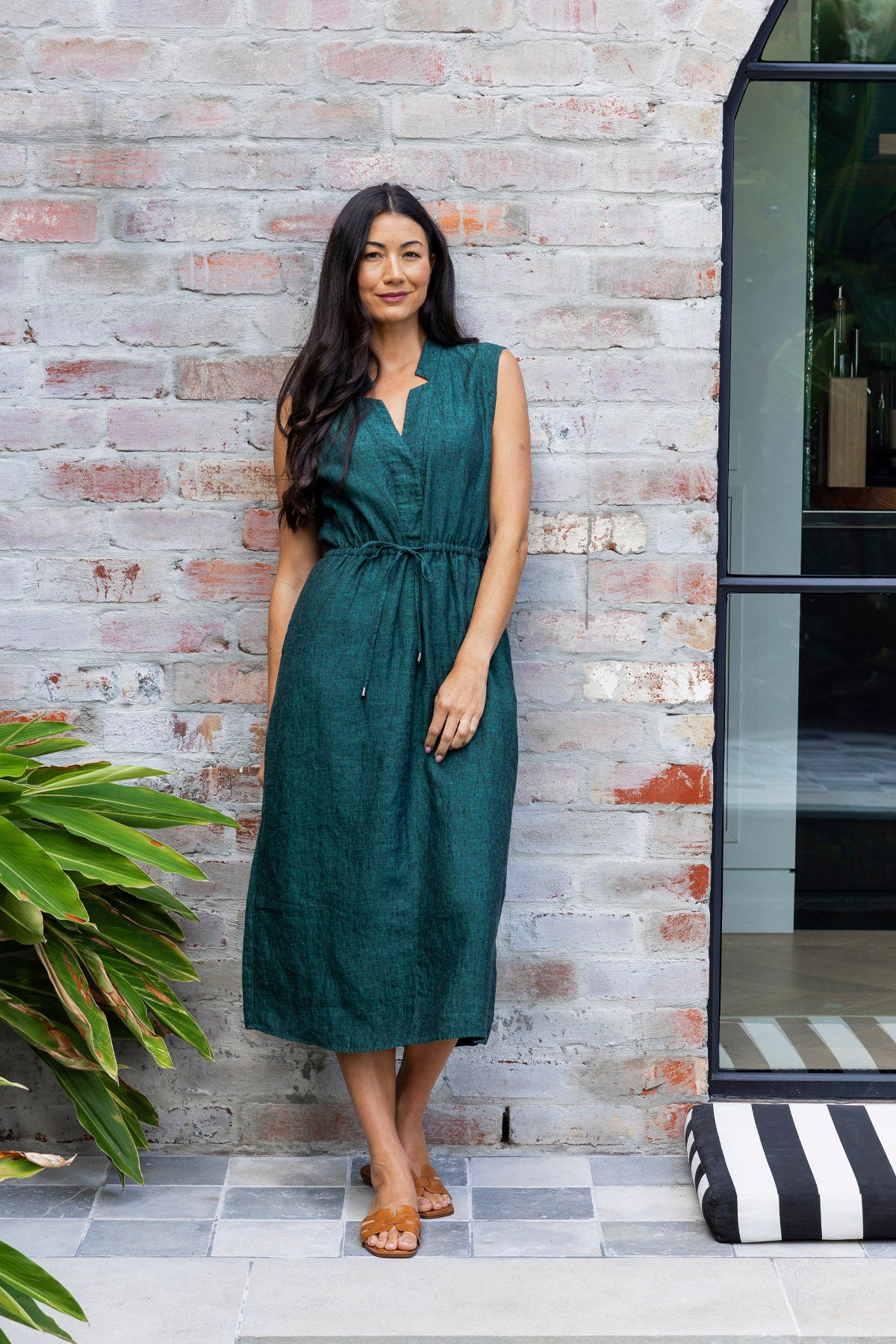 Womens Drawstring Waist Dress Green 596j5074a