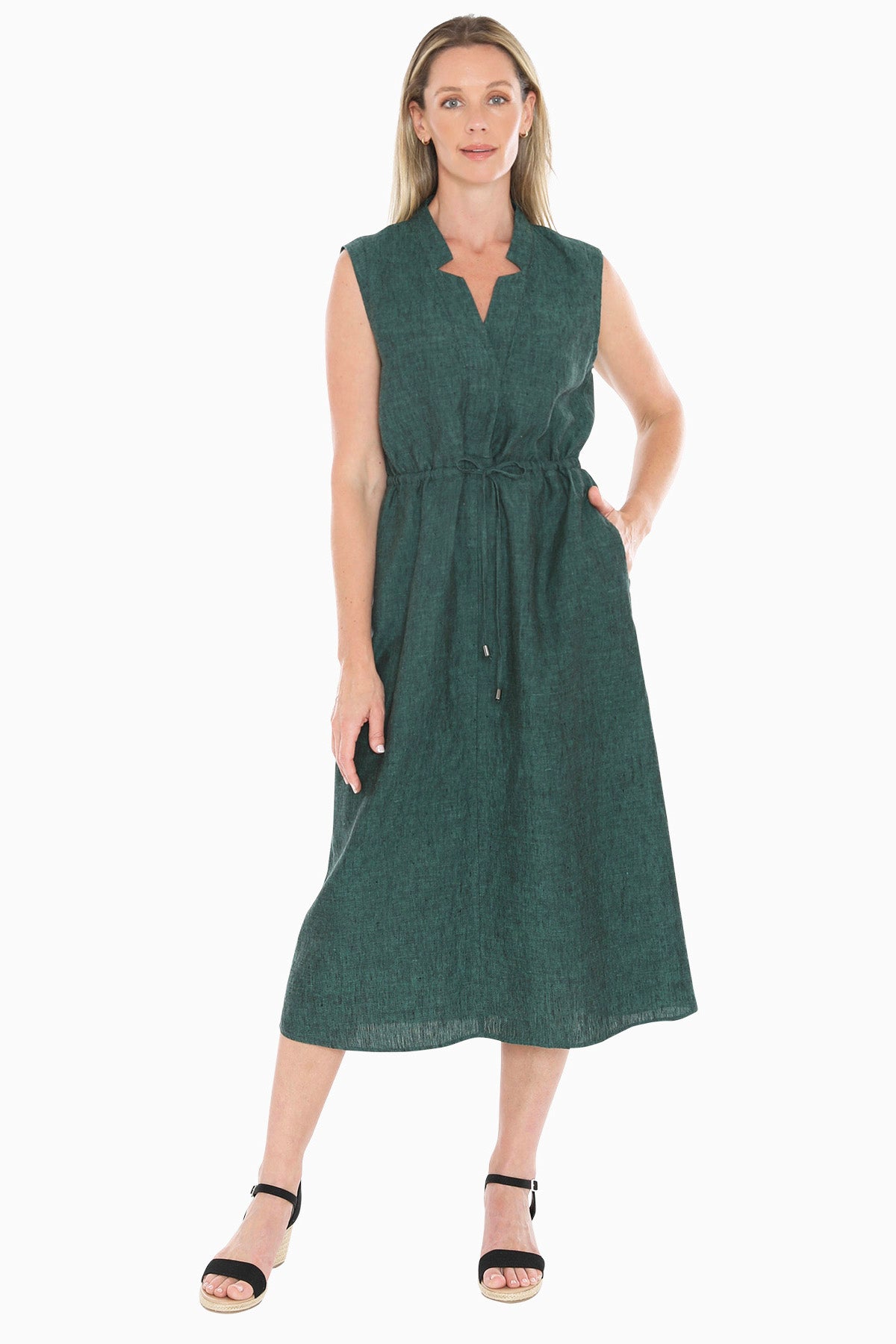 Womens Drawstring Waist Dress Green 596j5074a