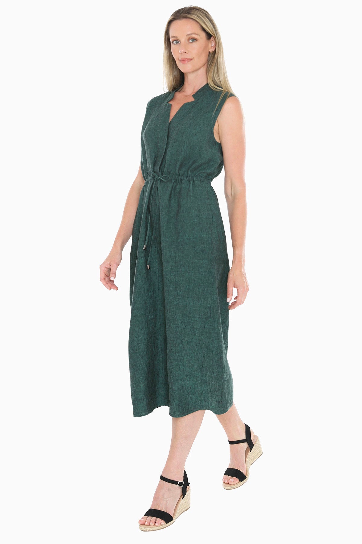 Womens Drawstring Waist Dress Green 596j5074a
