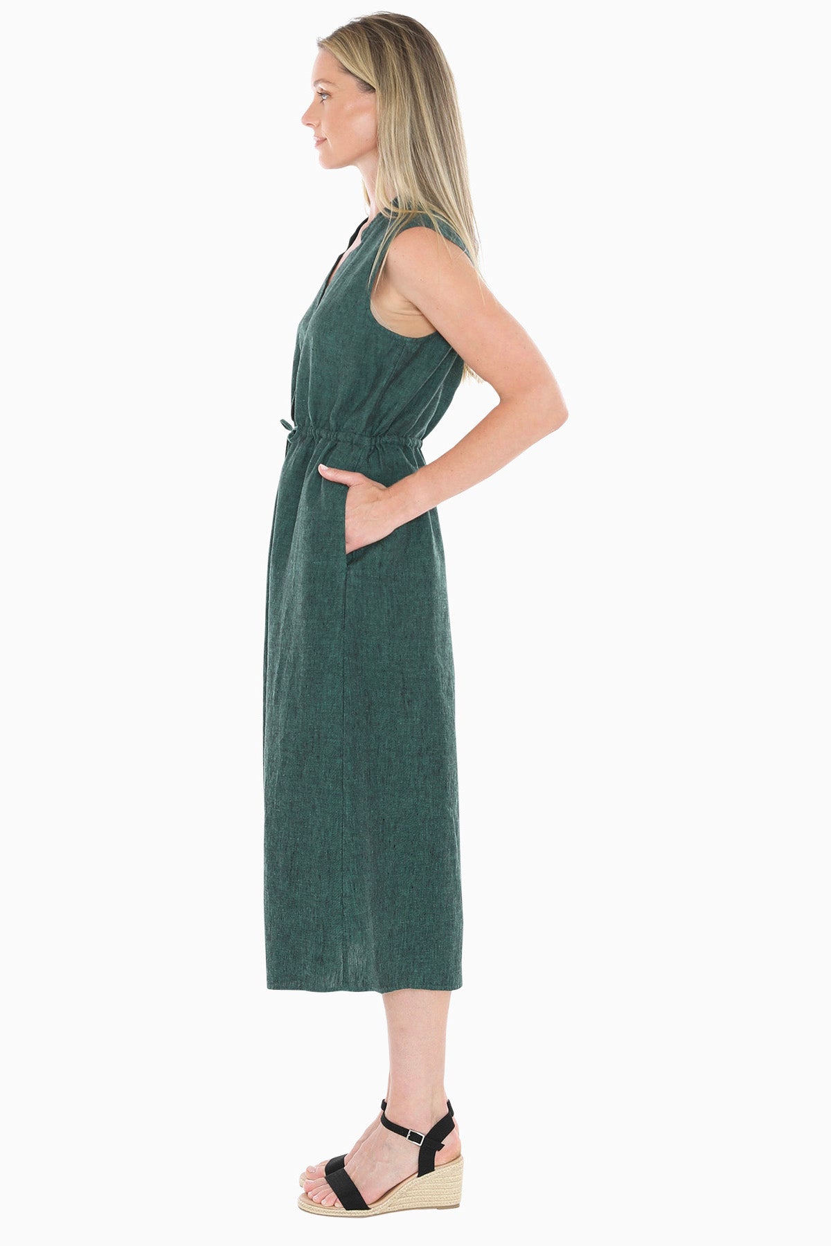 Womens Drawstring Waist Dress Green 596j5074a