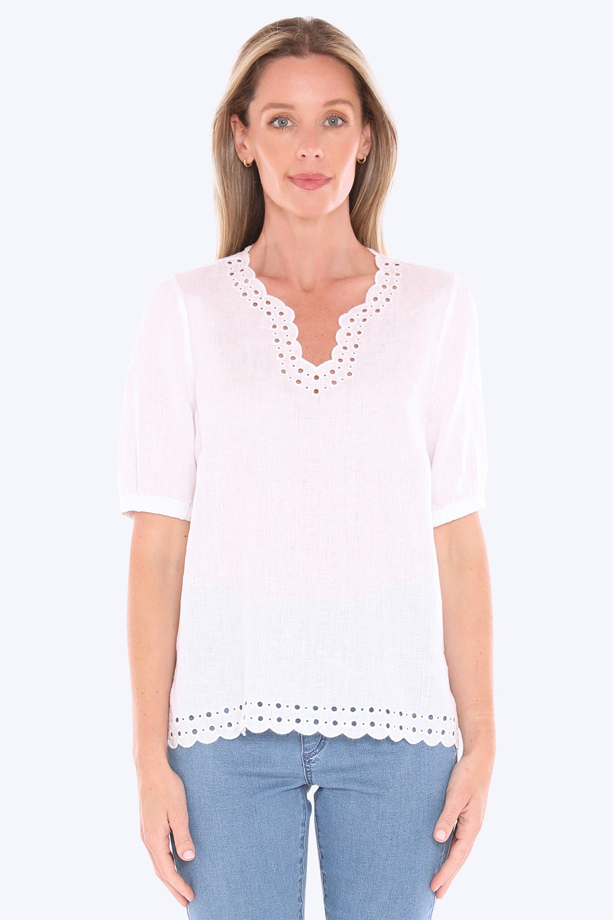 Womens Eyelet Detail Top White 596j3086a