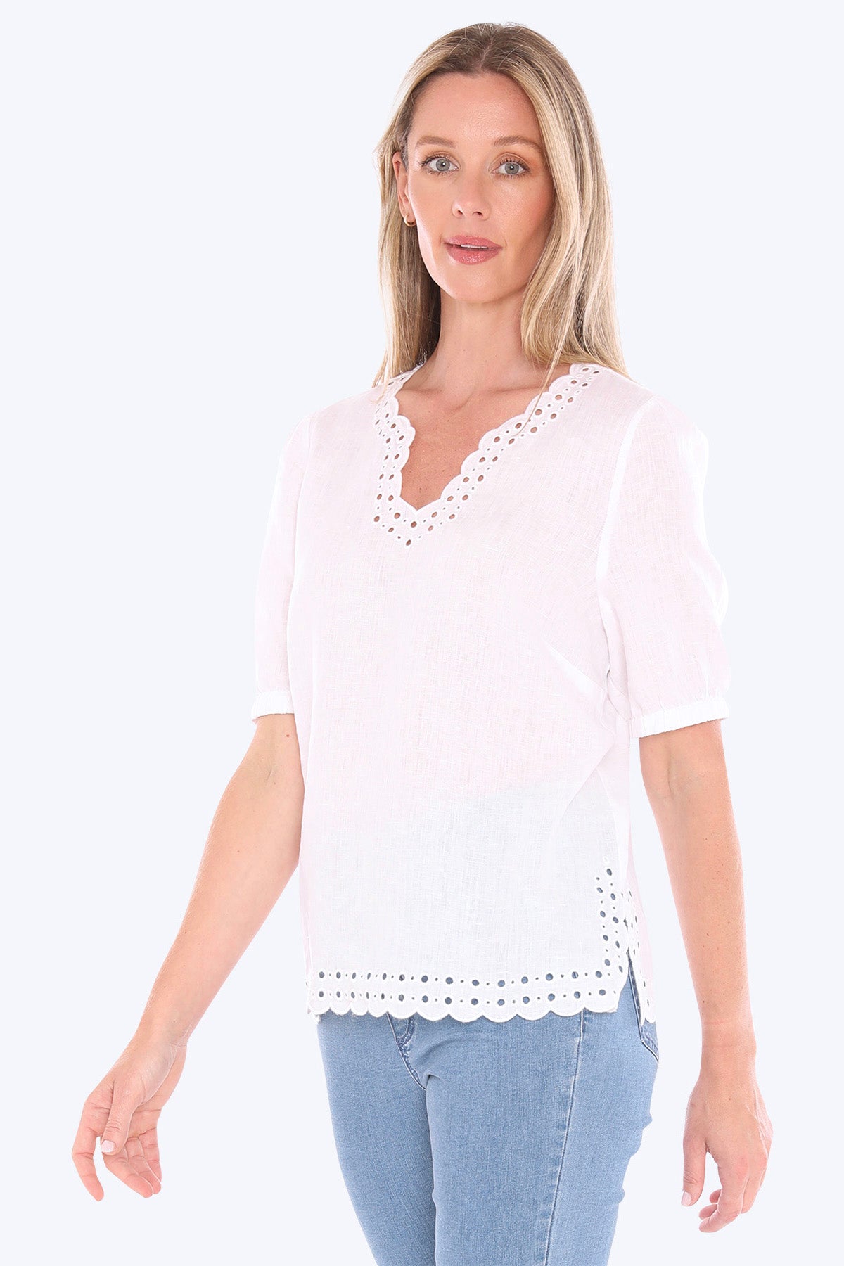 Womens Eyelet Detail Top White 596j3086a