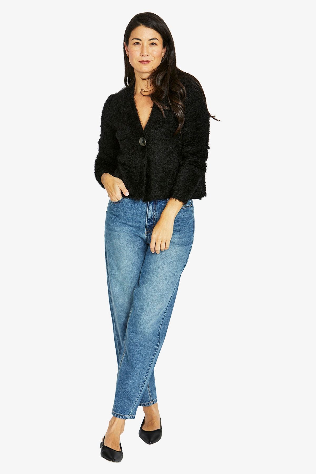 Womens Fluffy Ls Cardi Black 60611065a