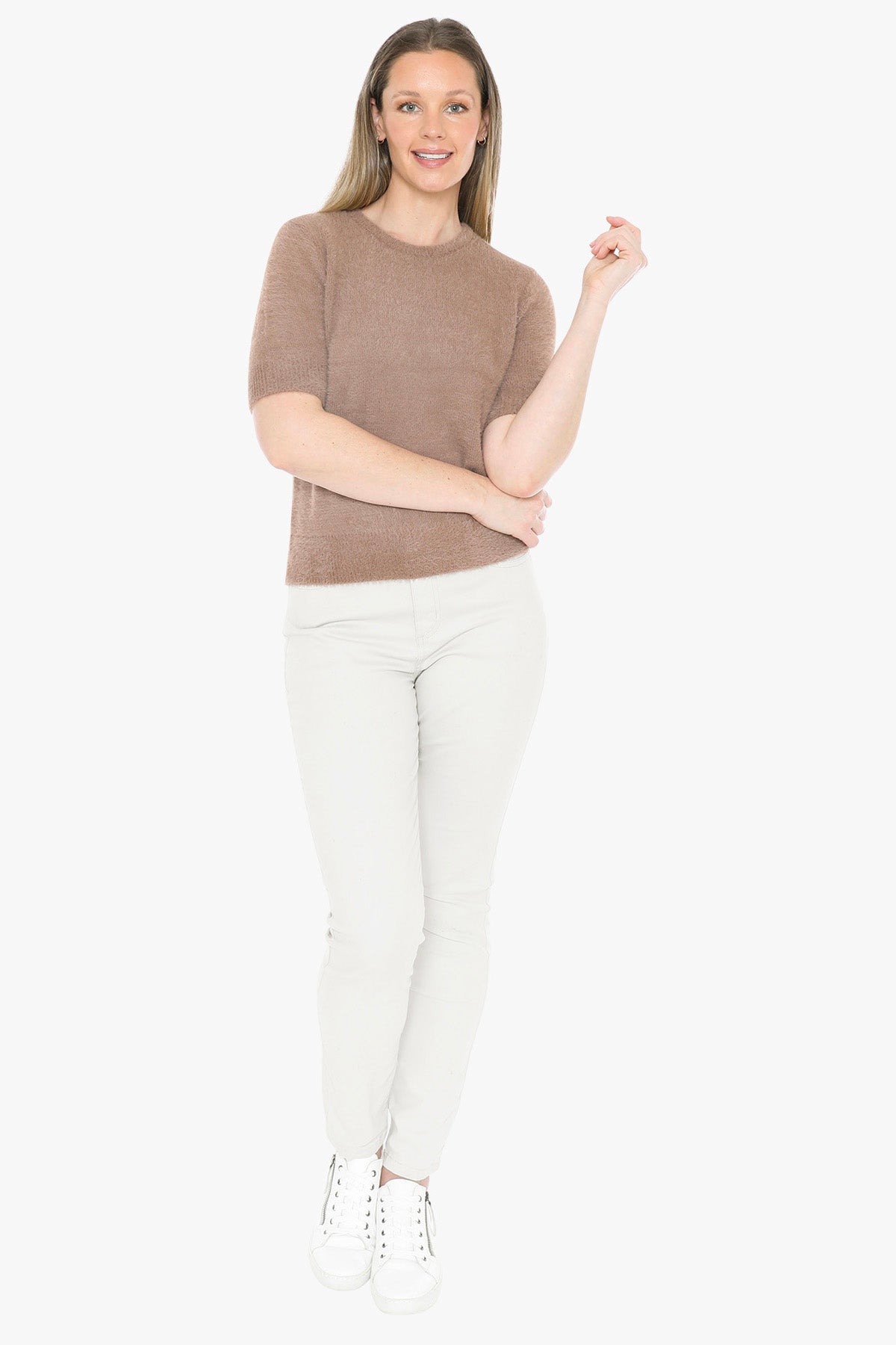 Fluffy Short Sleeve Top in Walnut