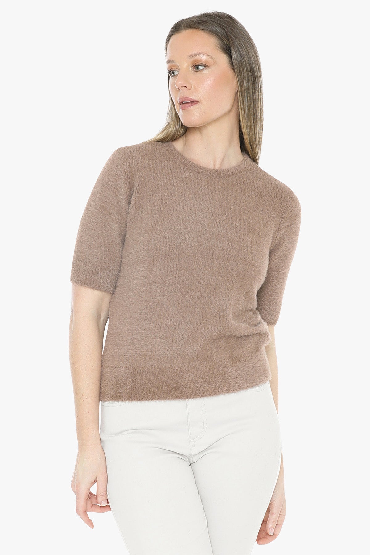 Fluffy Short Sleeve Top in Walnut