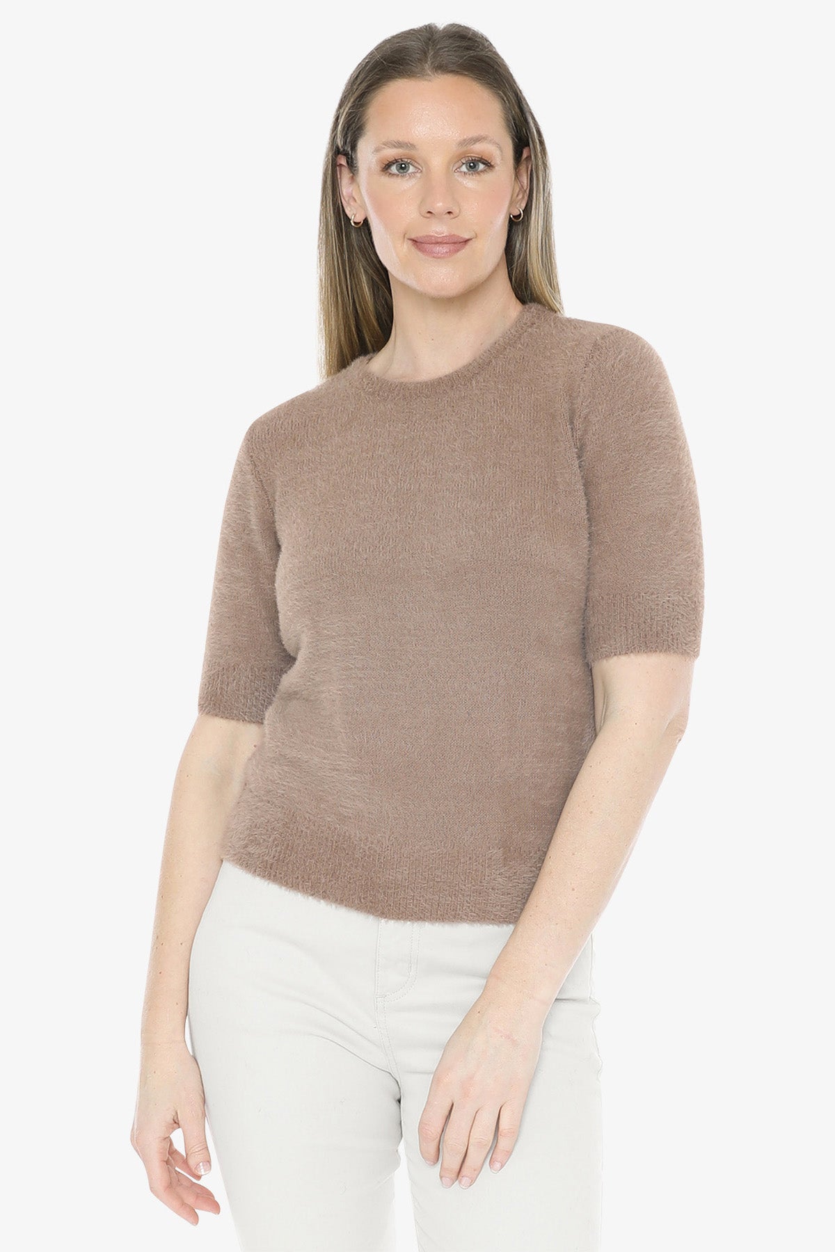Fluffy Short Sleeve Top in Walnut