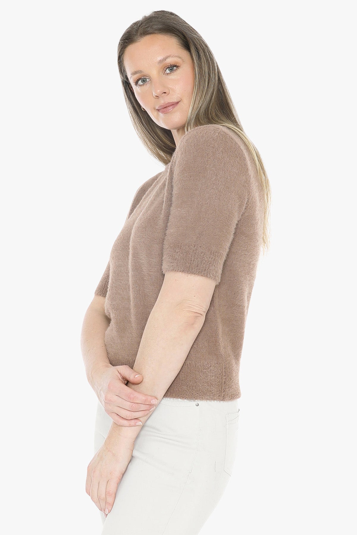 Fluffy Short Sleeve Top in Walnut
