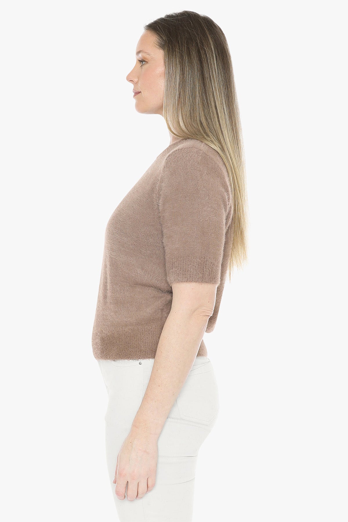 Fluffy Short Sleeve Top in Walnut
