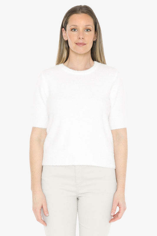 Fluffy Short Sleeve Top in Ivory