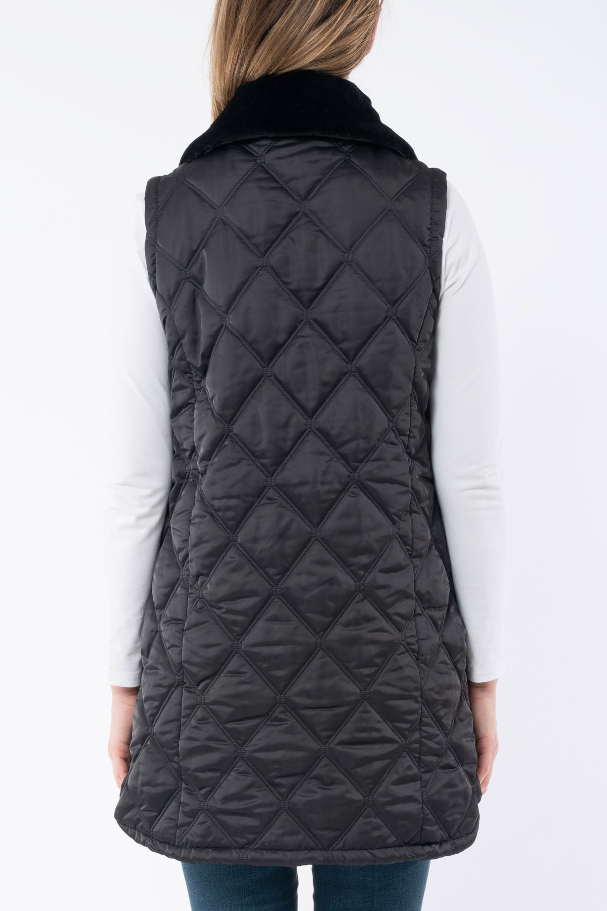 Women's Fur Trim Long Vest Black