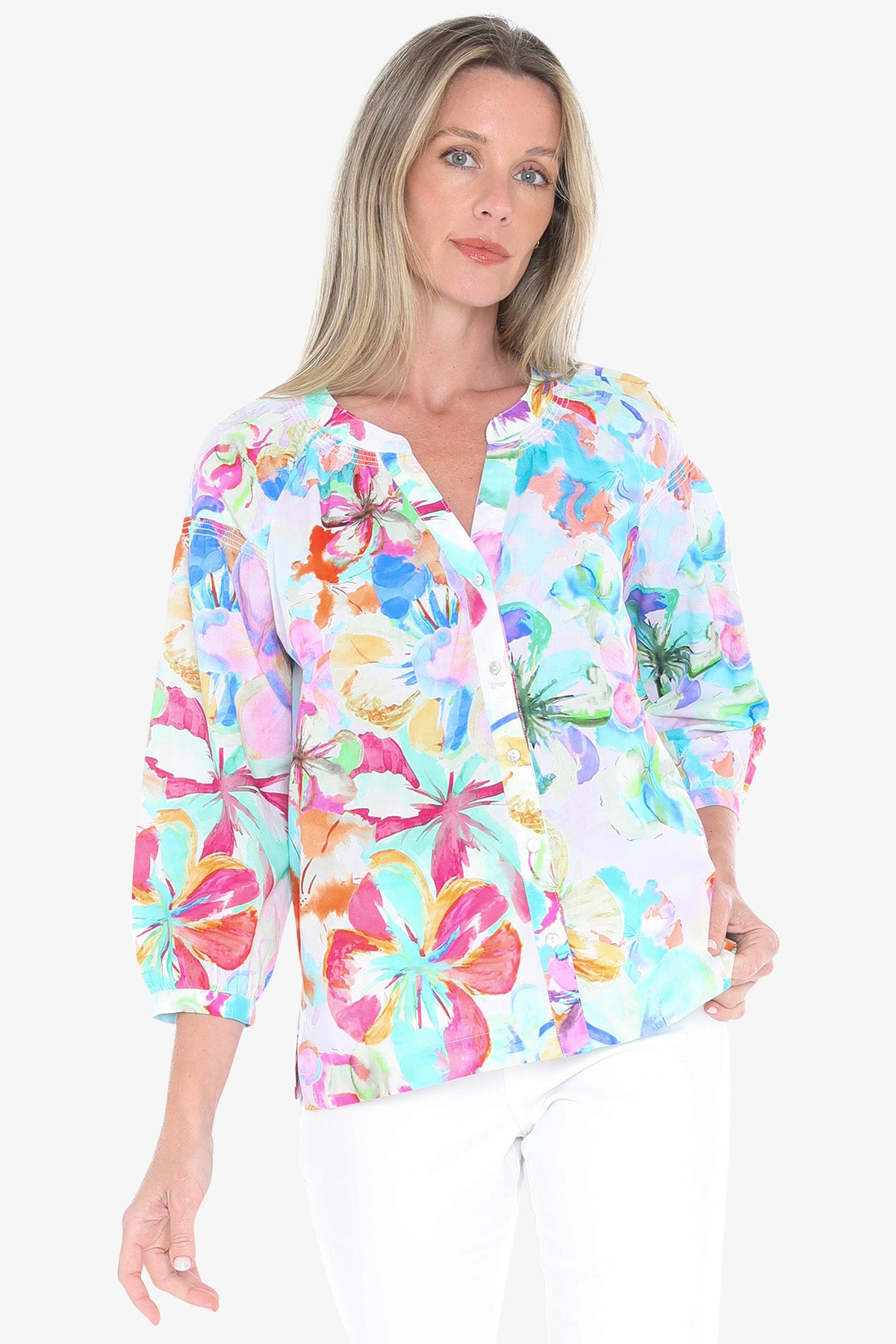 Womens Hibiscus Haze Shirt Multicolor 596j3040a