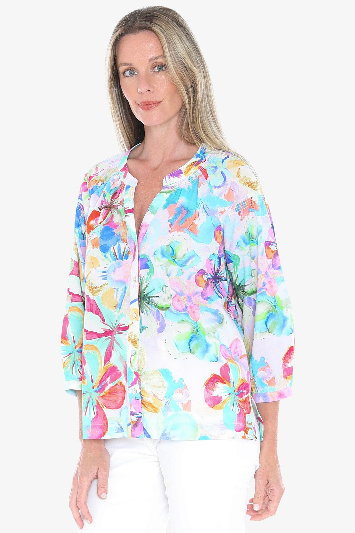 Womens Hibiscus Haze Shirt Multicolor 596j3040a