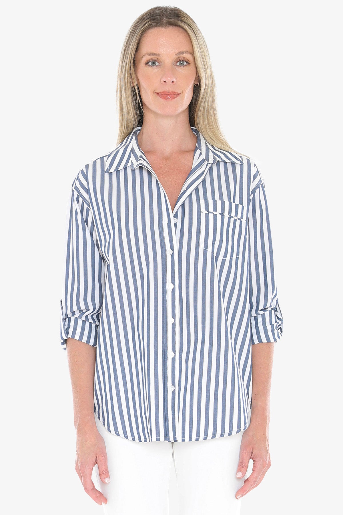 Womens Holiday Stripe Shirt Navy 596j3108a