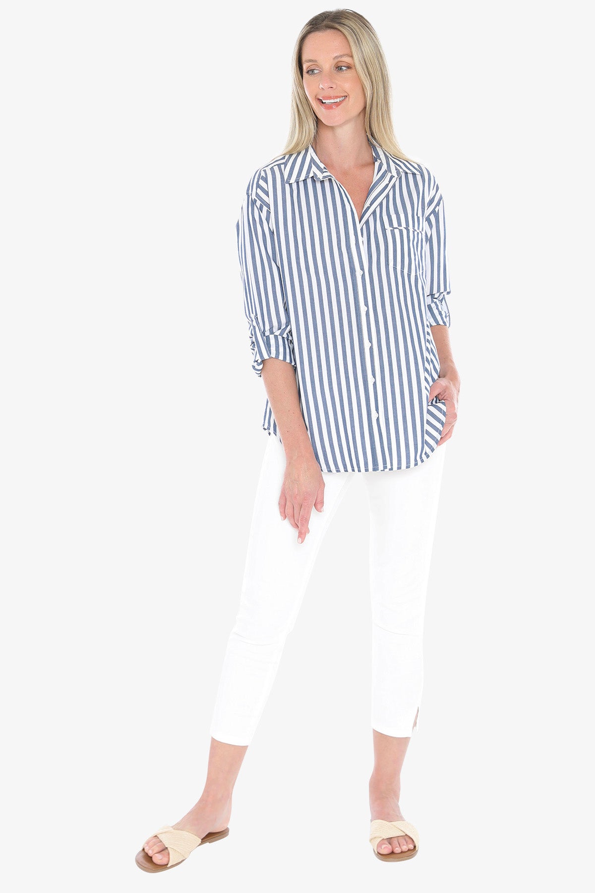 Womens Holiday Stripe Shirt Navy 596j3108a