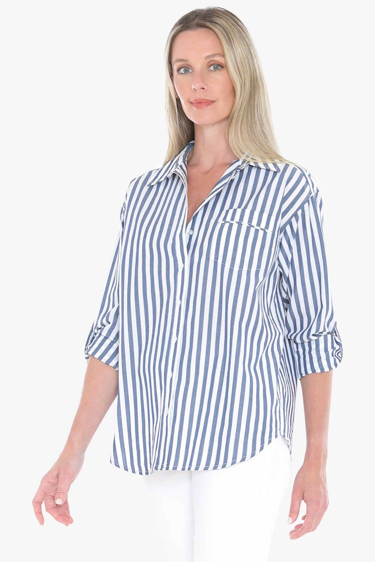 Womens Holiday Stripe Shirt Navy 596j3108a