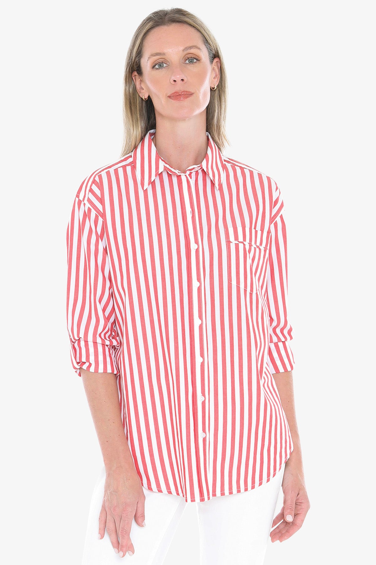 Womens Holiday Stripe Shirt Red 596j3108a