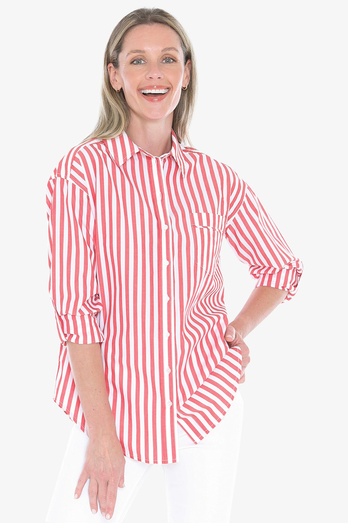 Womens Holiday Stripe Shirt Red 596j3108a
