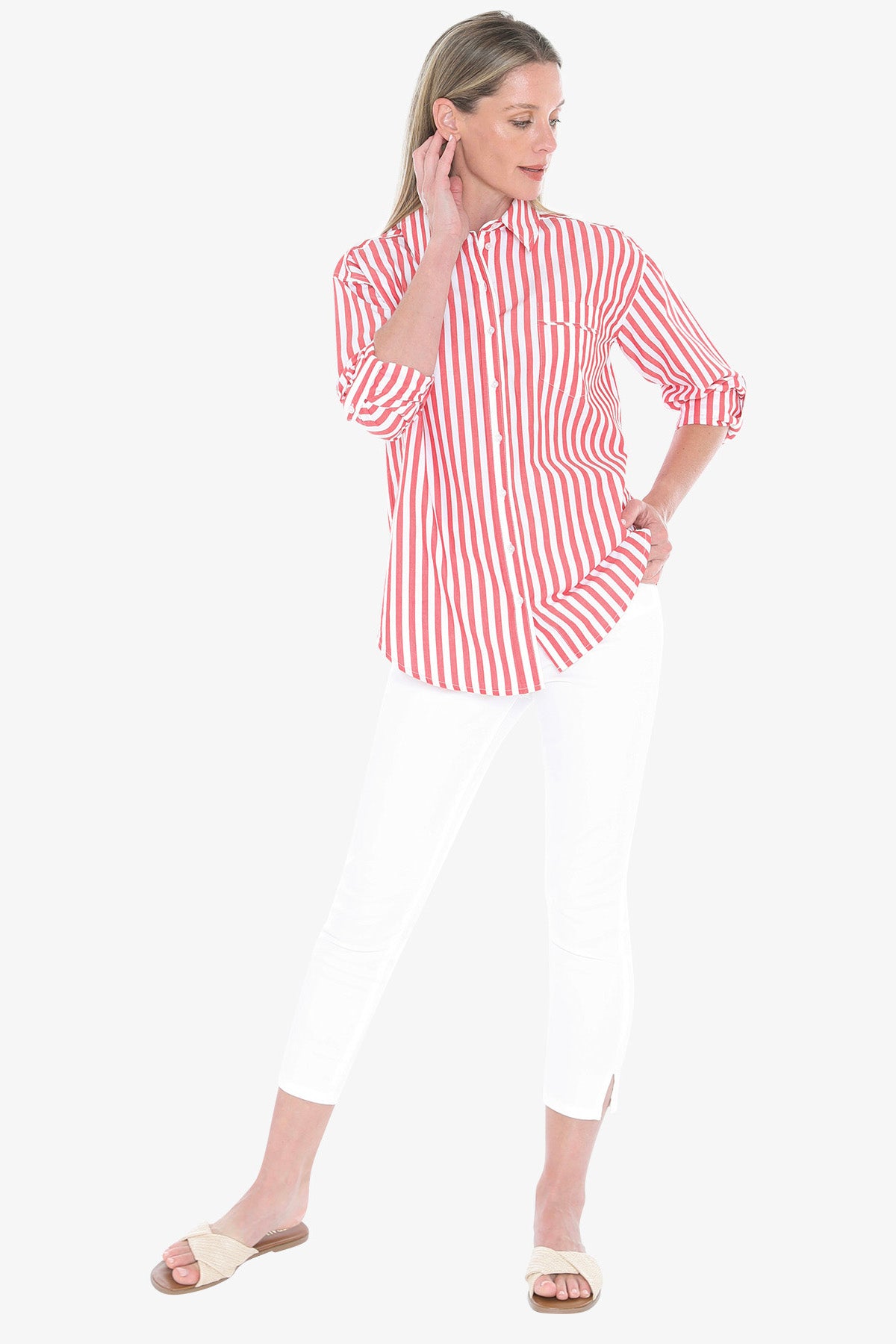 Womens Holiday Stripe Shirt Red 596j3108a
