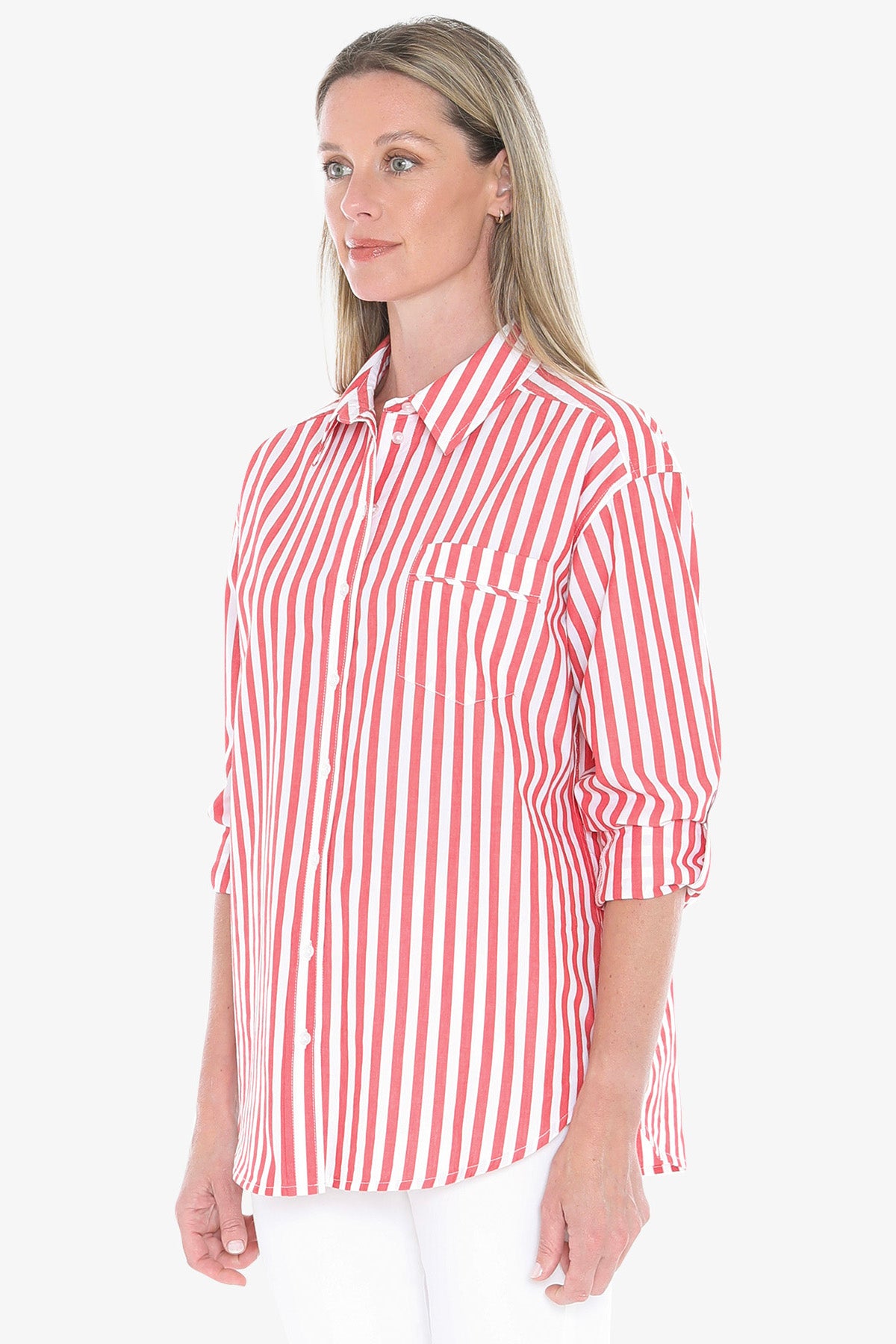 Womens Holiday Stripe Shirt Red 596j3108a
