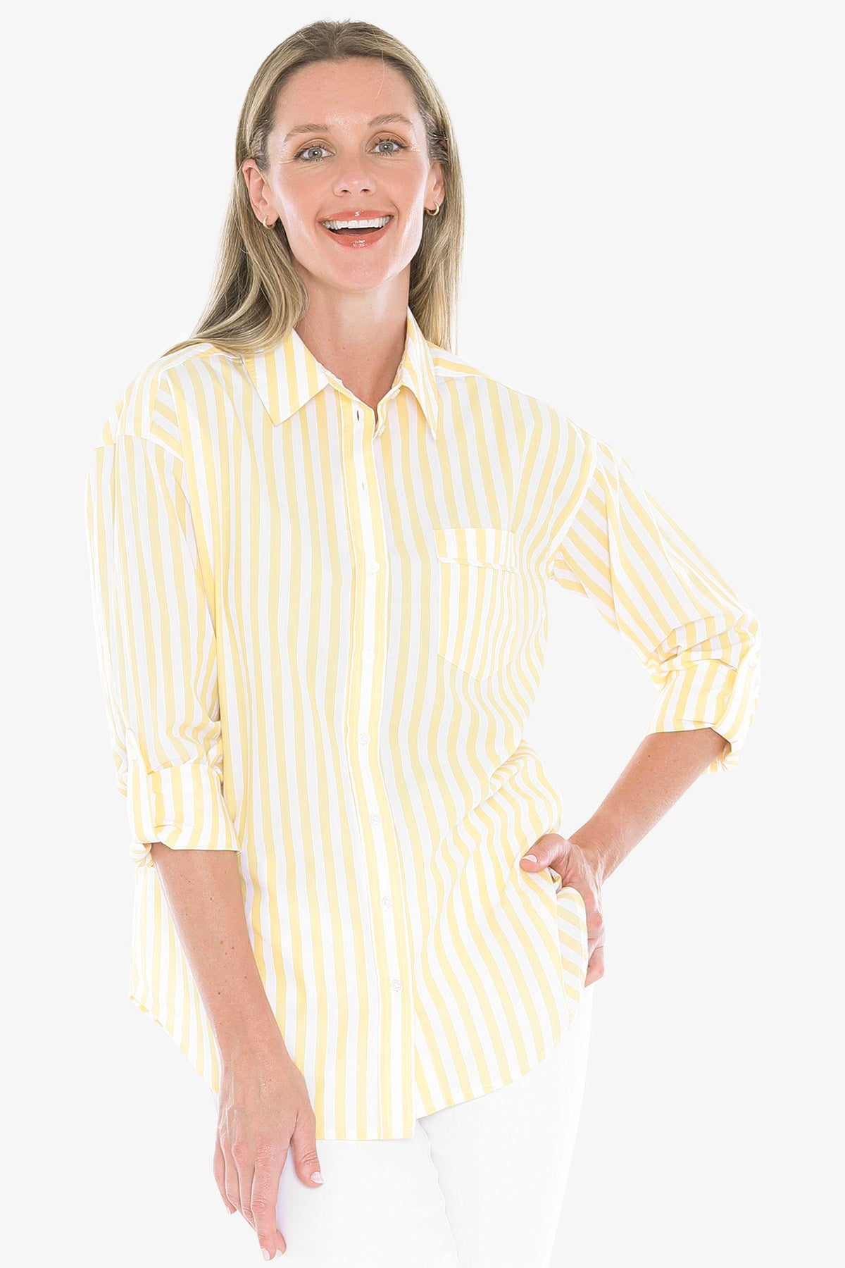 Womens Holiday Stripe Shirt Yellow 596j3108a