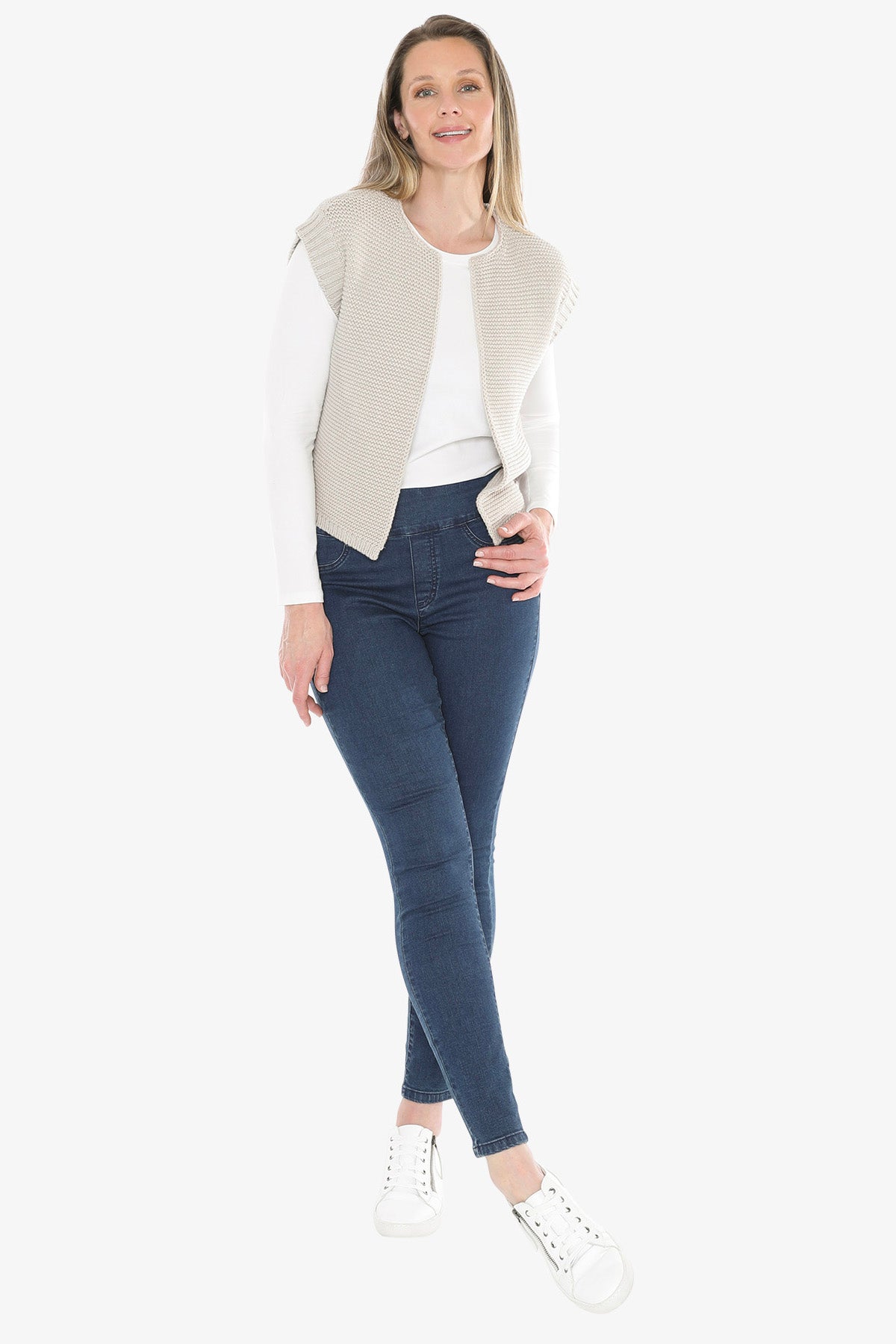 Knit Gilet in Stone Marle