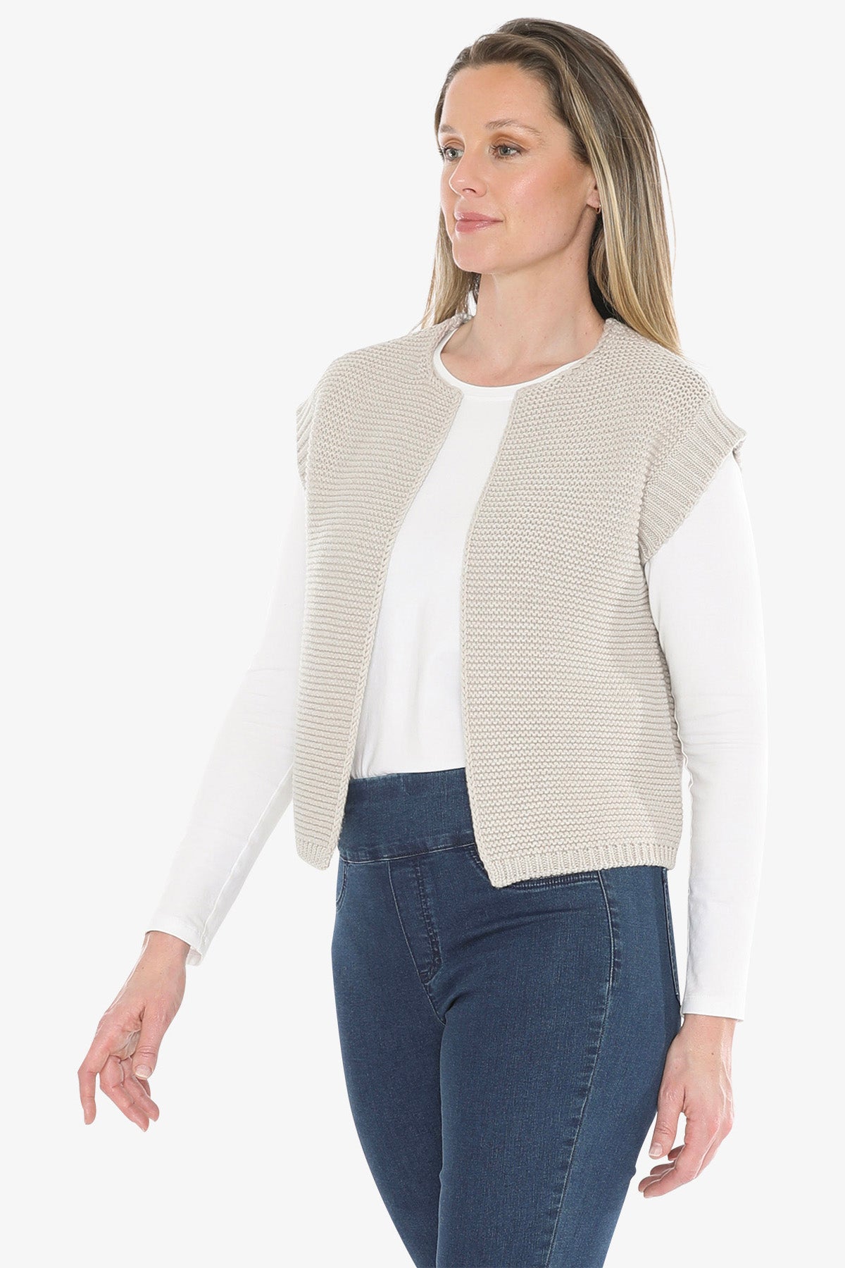 Knit Gilet in Stone Marle