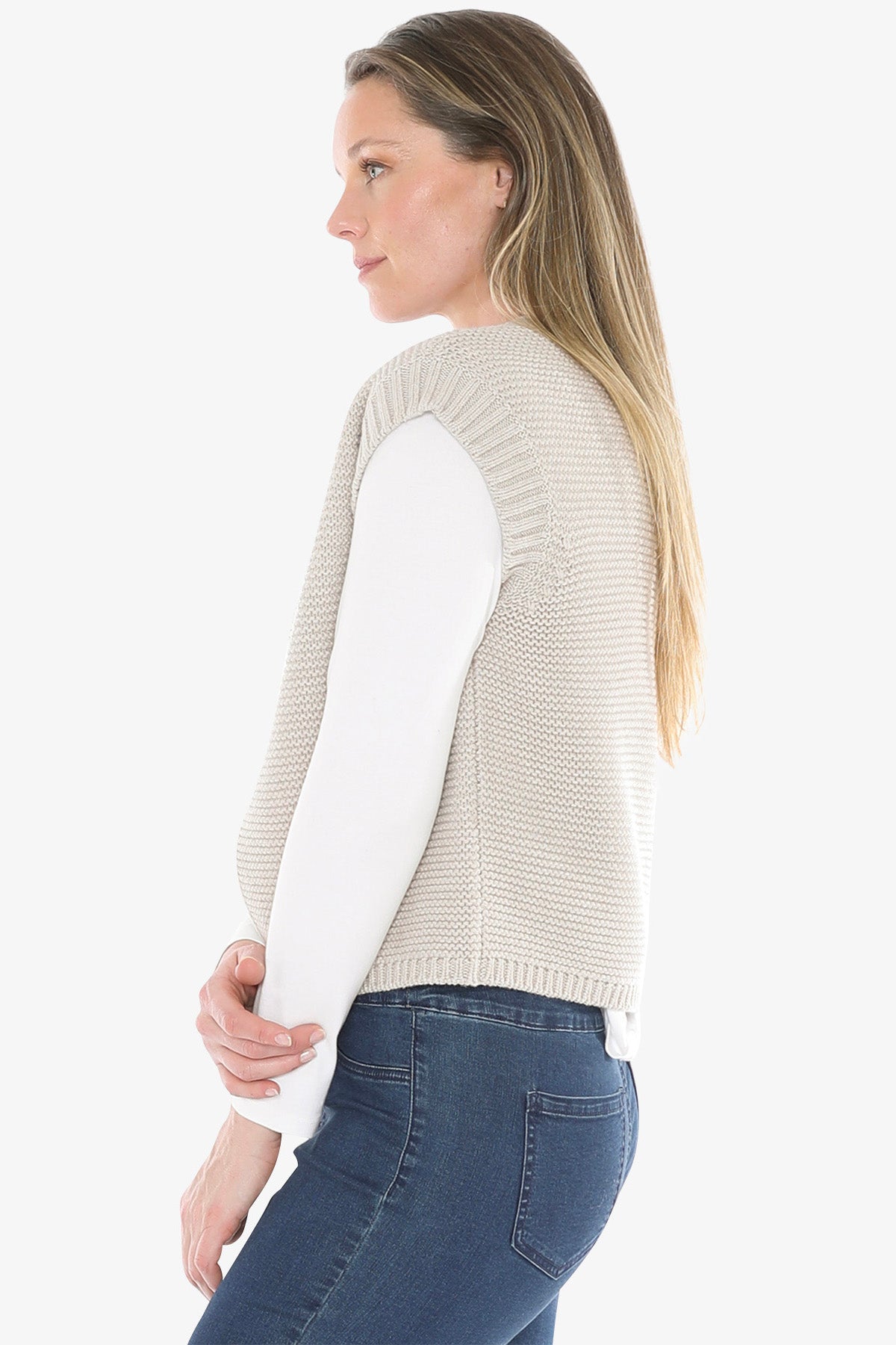 Knit Gilet in Stone Marle