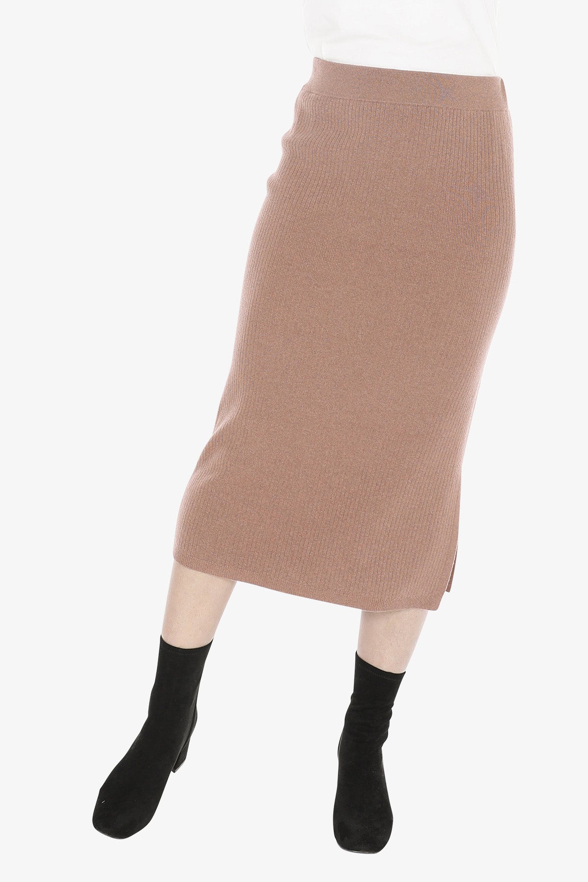 Knit Rib Skirt in Clay
