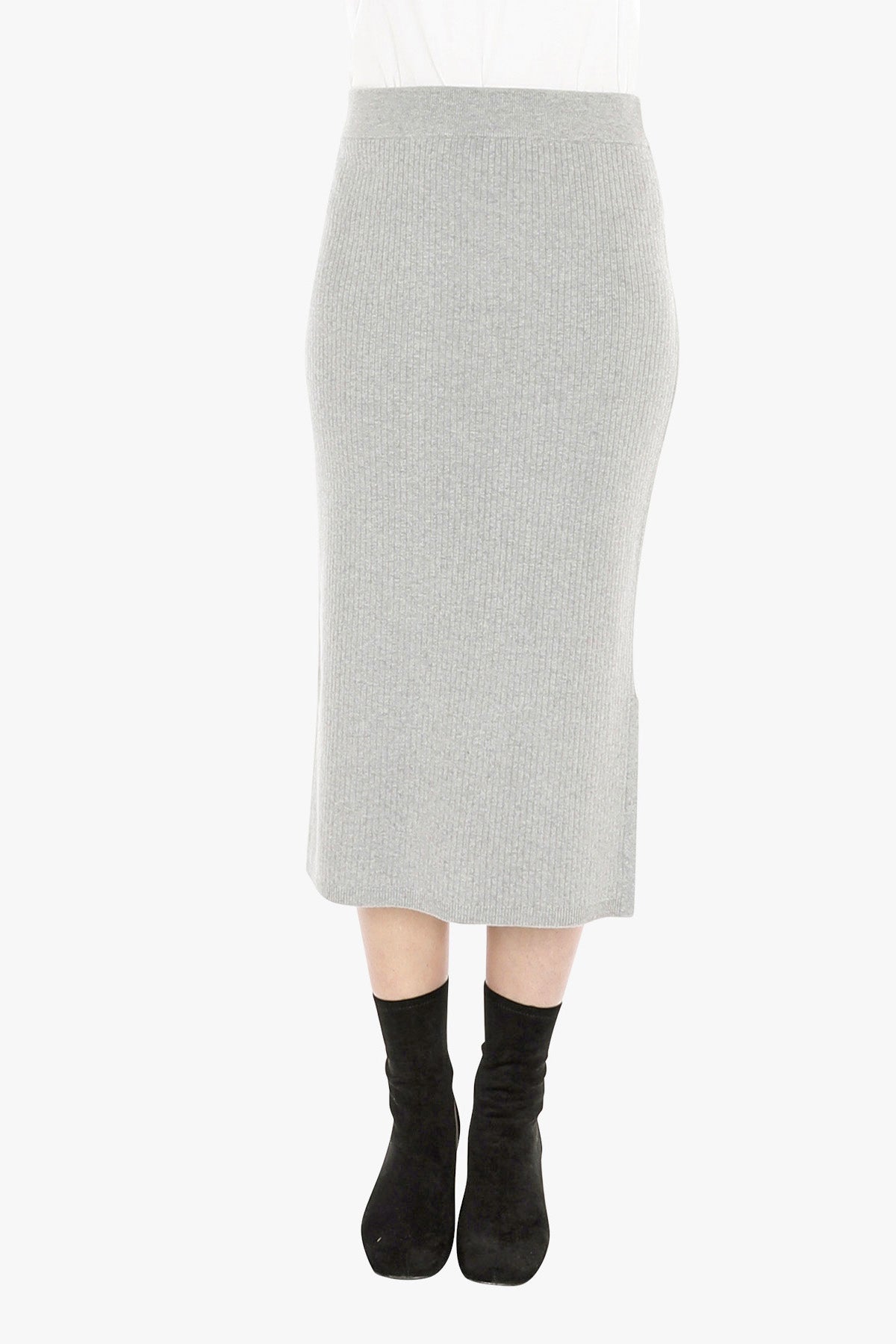 Knit Rib Skirt in Grey Marle