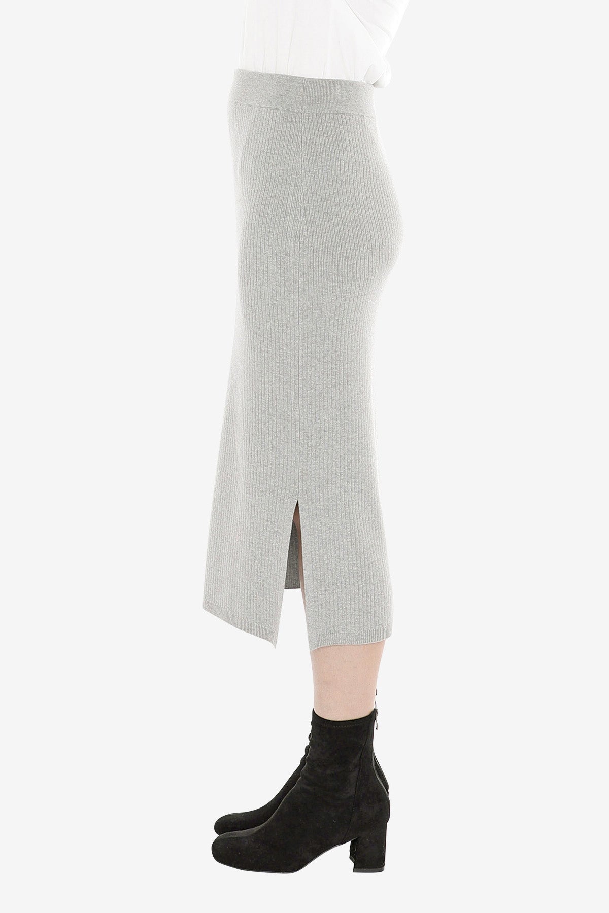 Knit Rib Skirt in Grey Marle