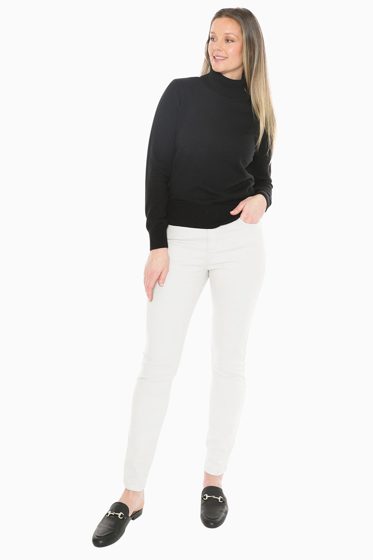 Long Sleeve Roll Neck Pullover in Black