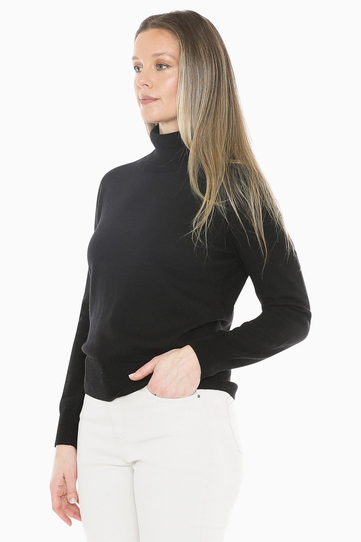 Long Sleeve Roll Neck Pullover in Black