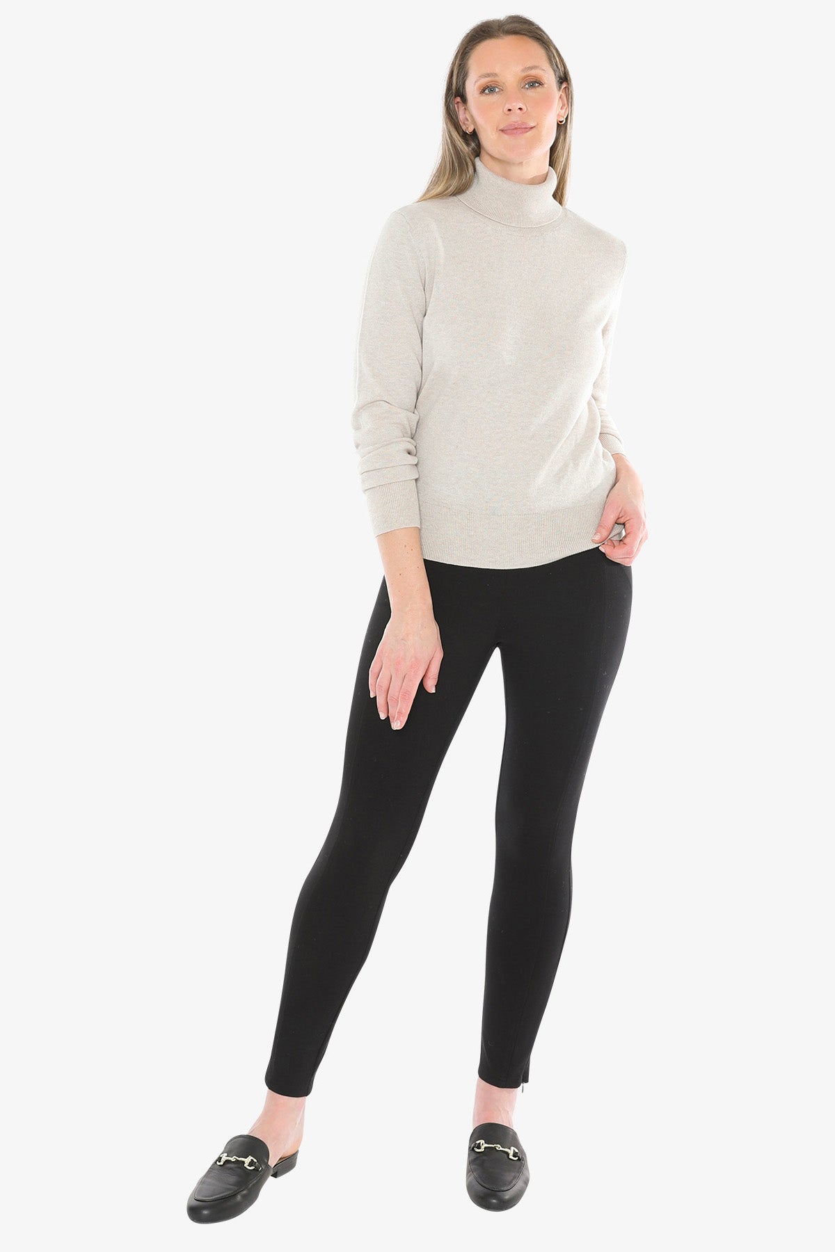 Long Sleeve Roll Neck Pullover in Stone Marle