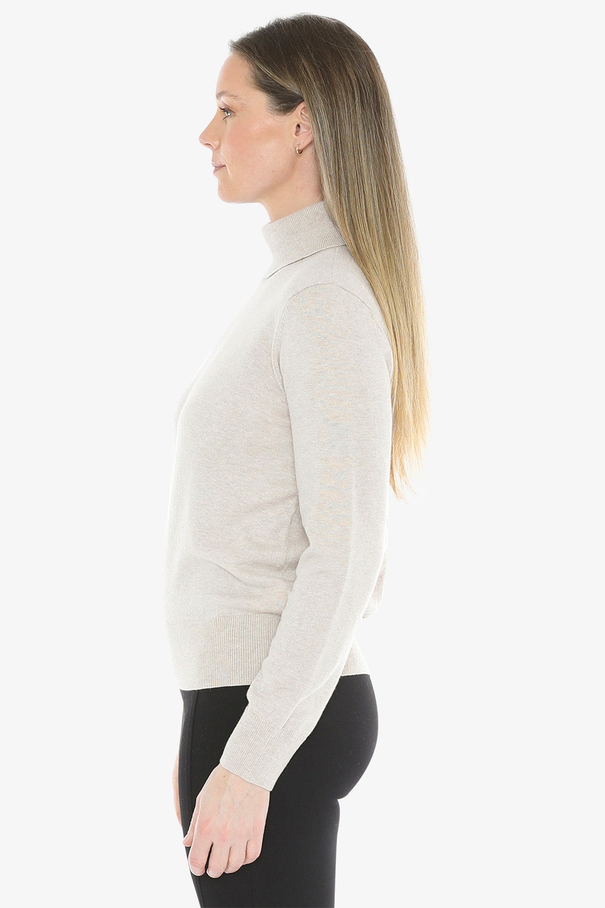 Long Sleeve Roll Neck Pullover in Stone Marle