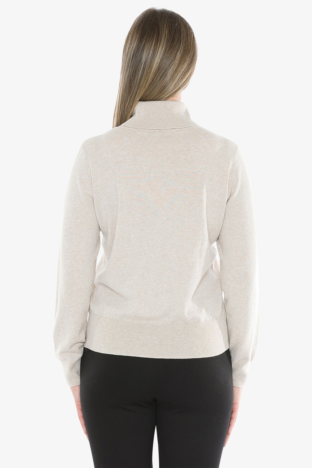 Long Sleeve Roll Neck Pullover in Stone Marle