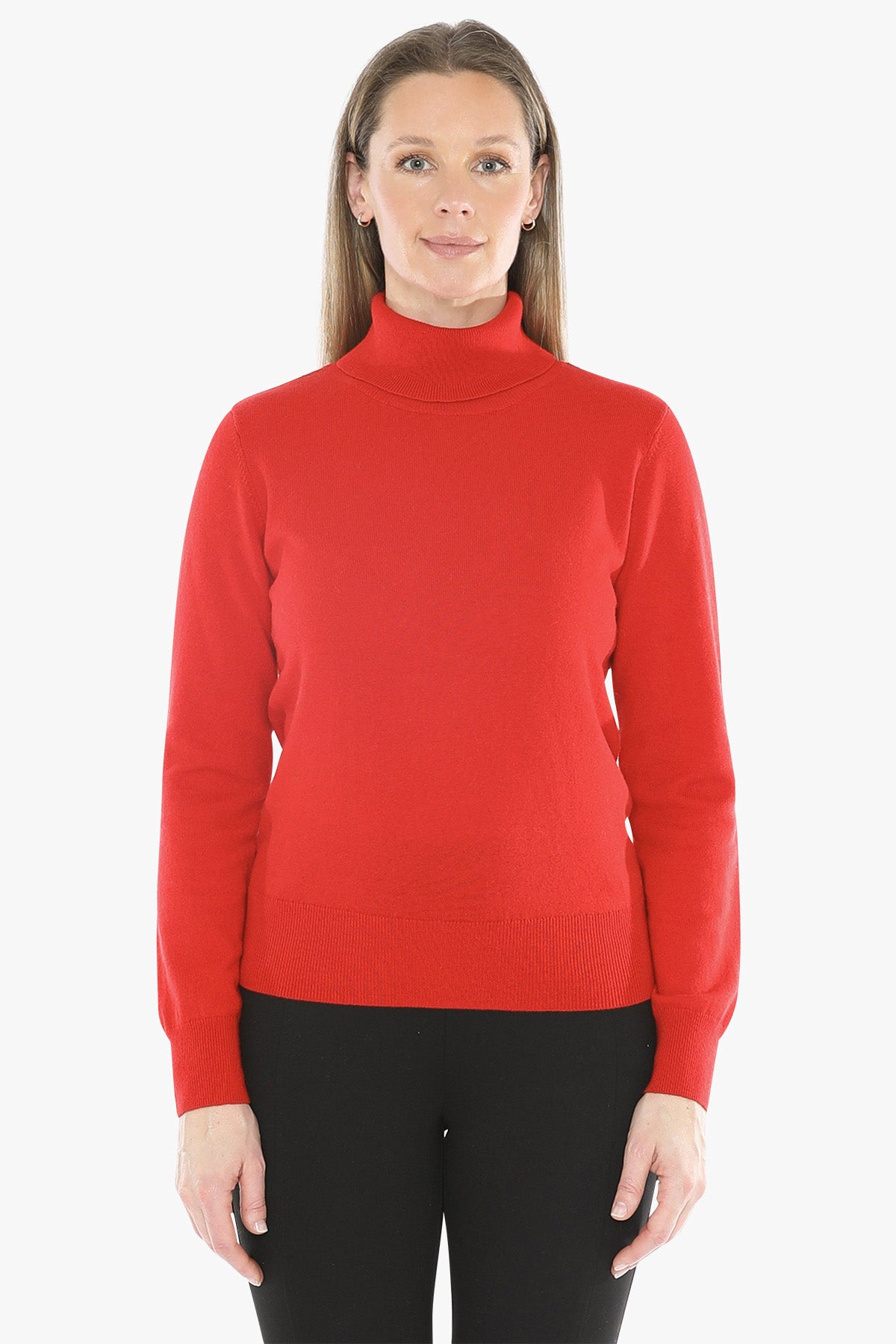 Long Sleeve Roll Neck Pullover in Poppy