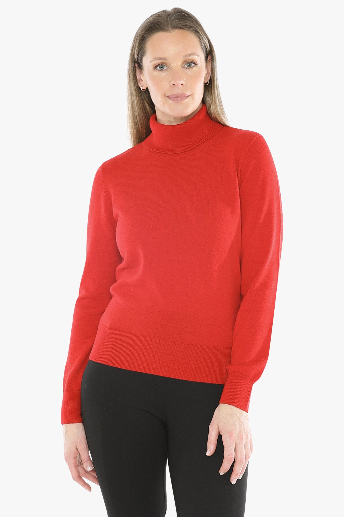 Long Sleeve Roll Neck Pullover in Poppy