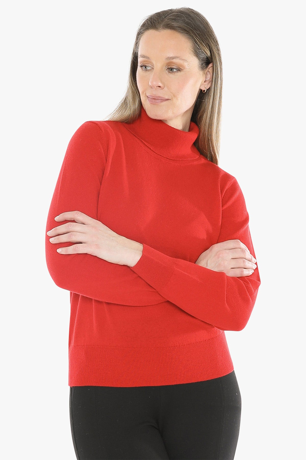Long Sleeve Roll Neck Pullover in Poppy