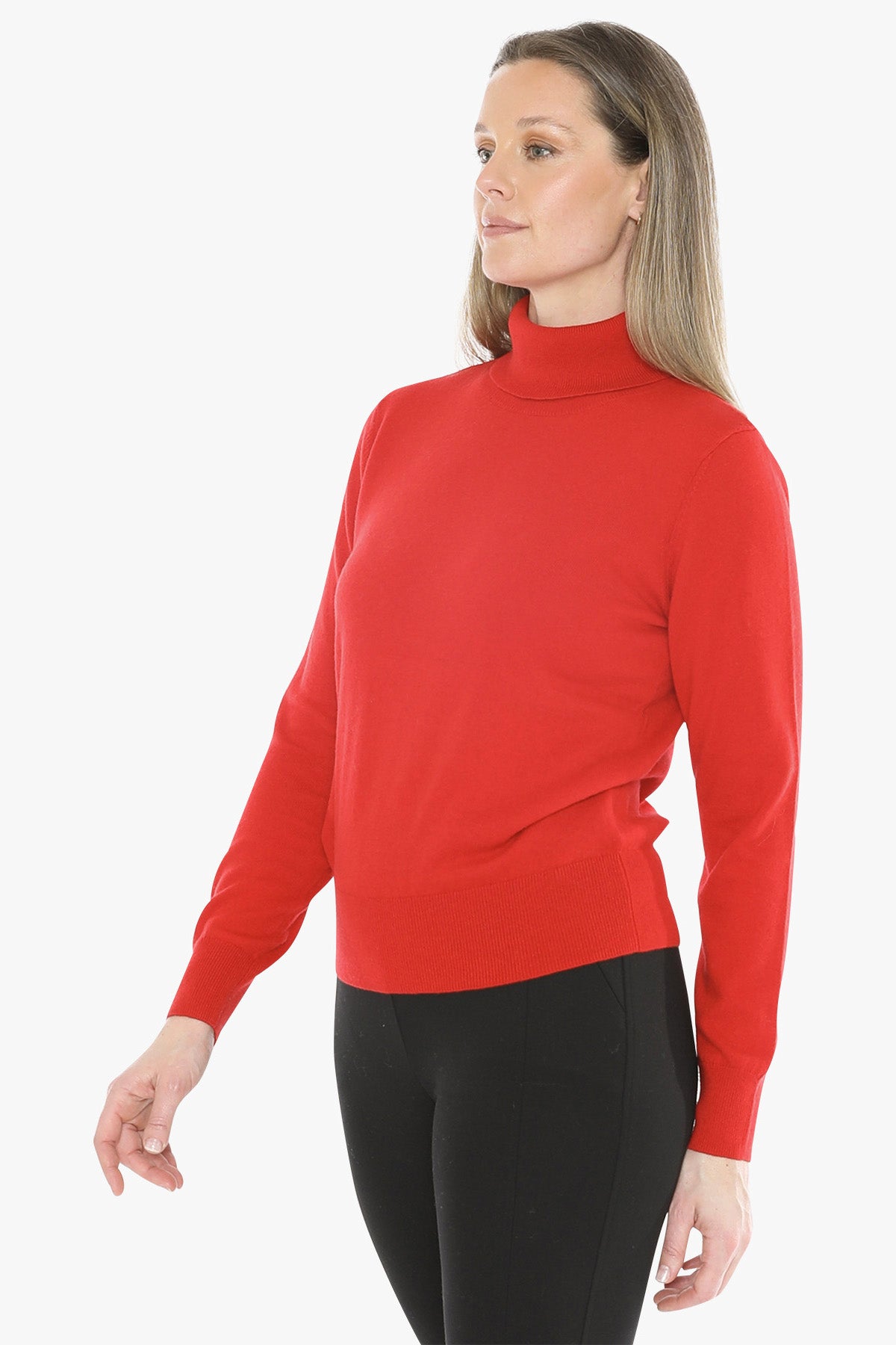 Long Sleeve Roll Neck Pullover in Poppy