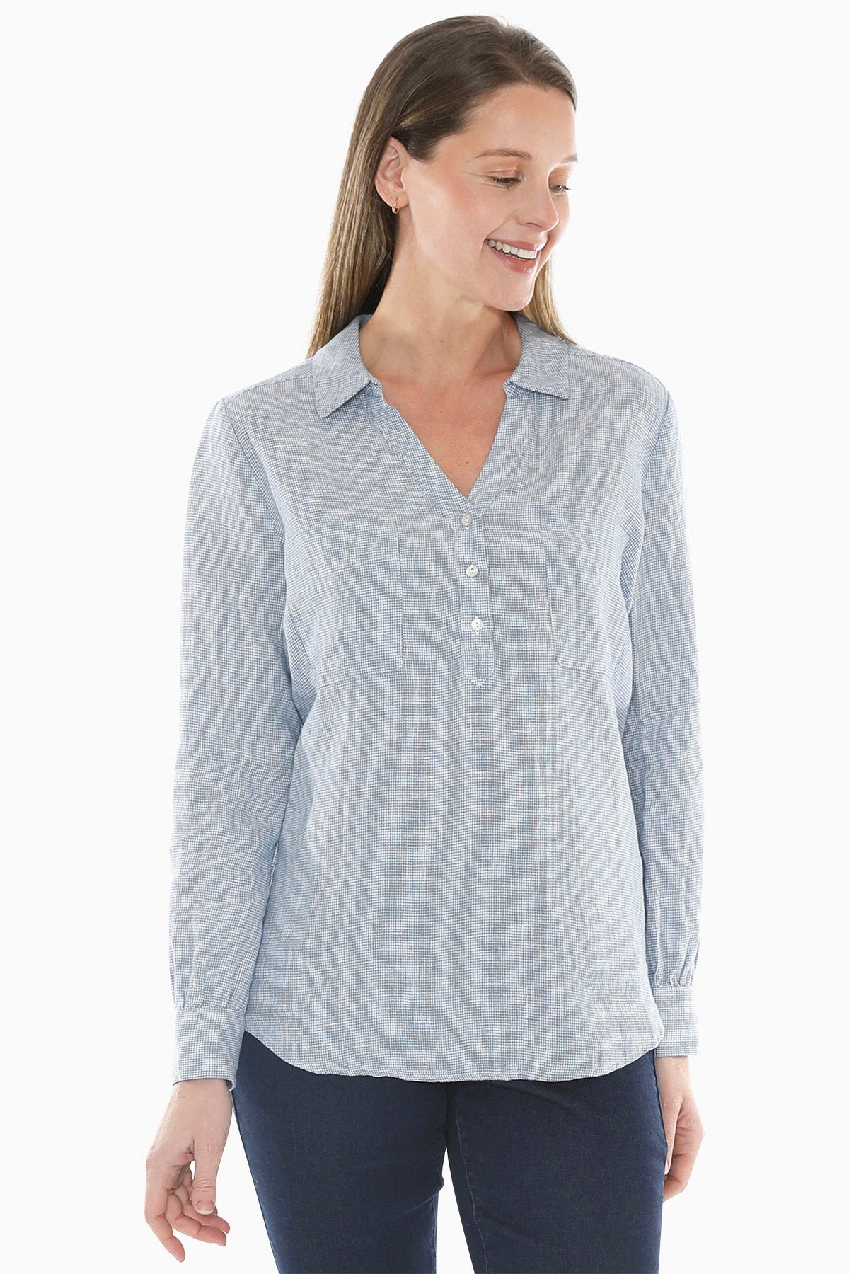 Mini Check Pocket Shirt in Chambray/White